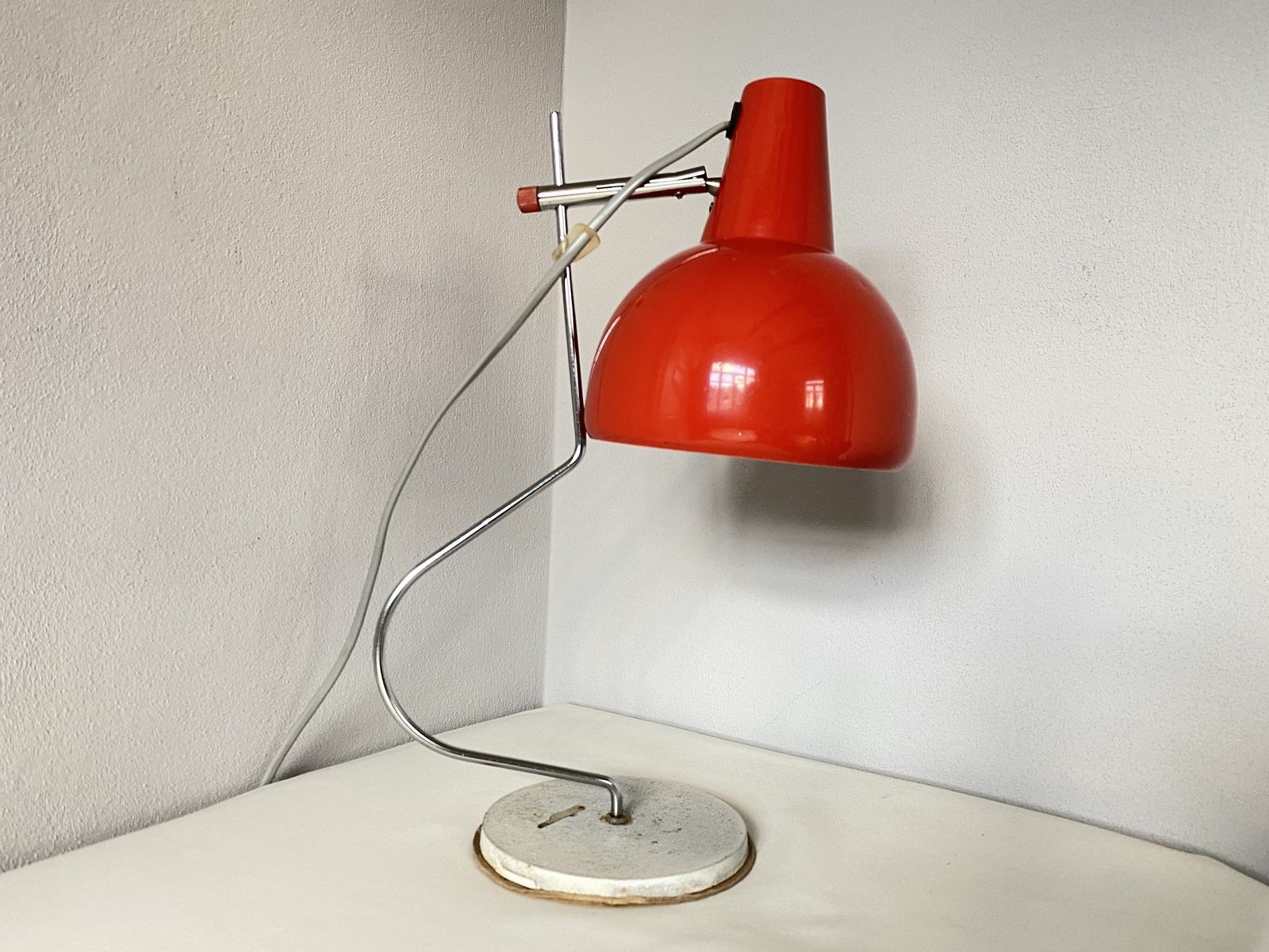 Retro Desk Lamp By Josef Hurka For Lidokov, 1970s , Mid Century Red Lamp photo for sale