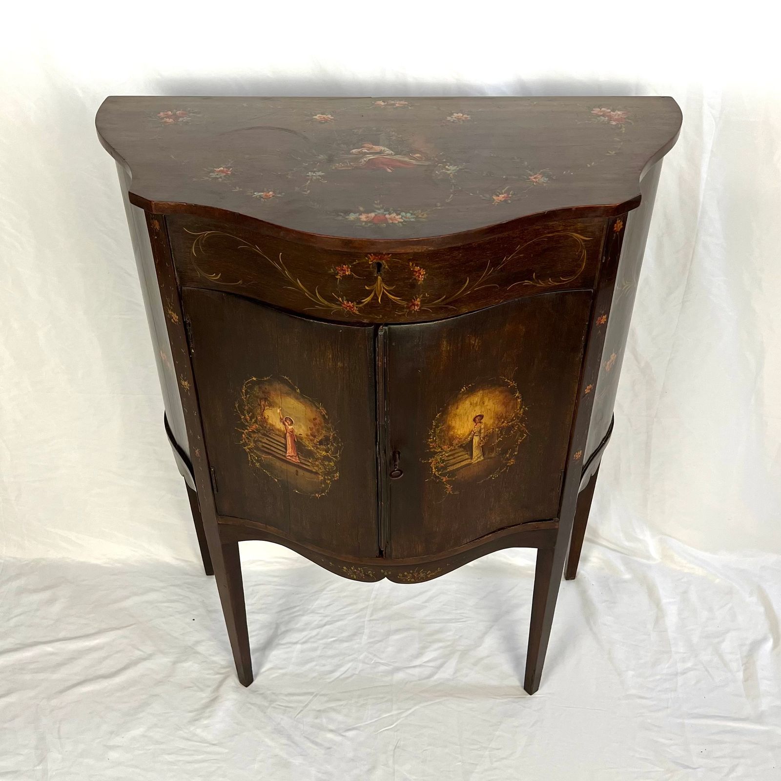 Small 19th Century Sheraton Revival Simulated Rosewood Serpentine Commode photo for sale