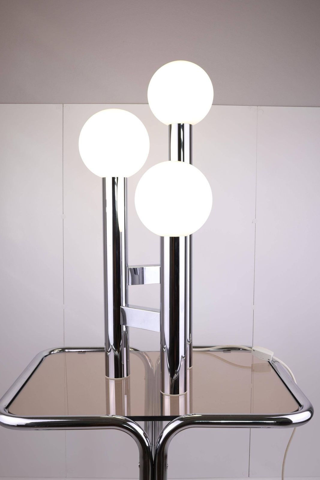 Unique Vintage German Mid Century Modern Table Lamp | 1970s Space Age Chrome Desk Lamp | Retro Globe Lamp With Three Opal Glass Spheres