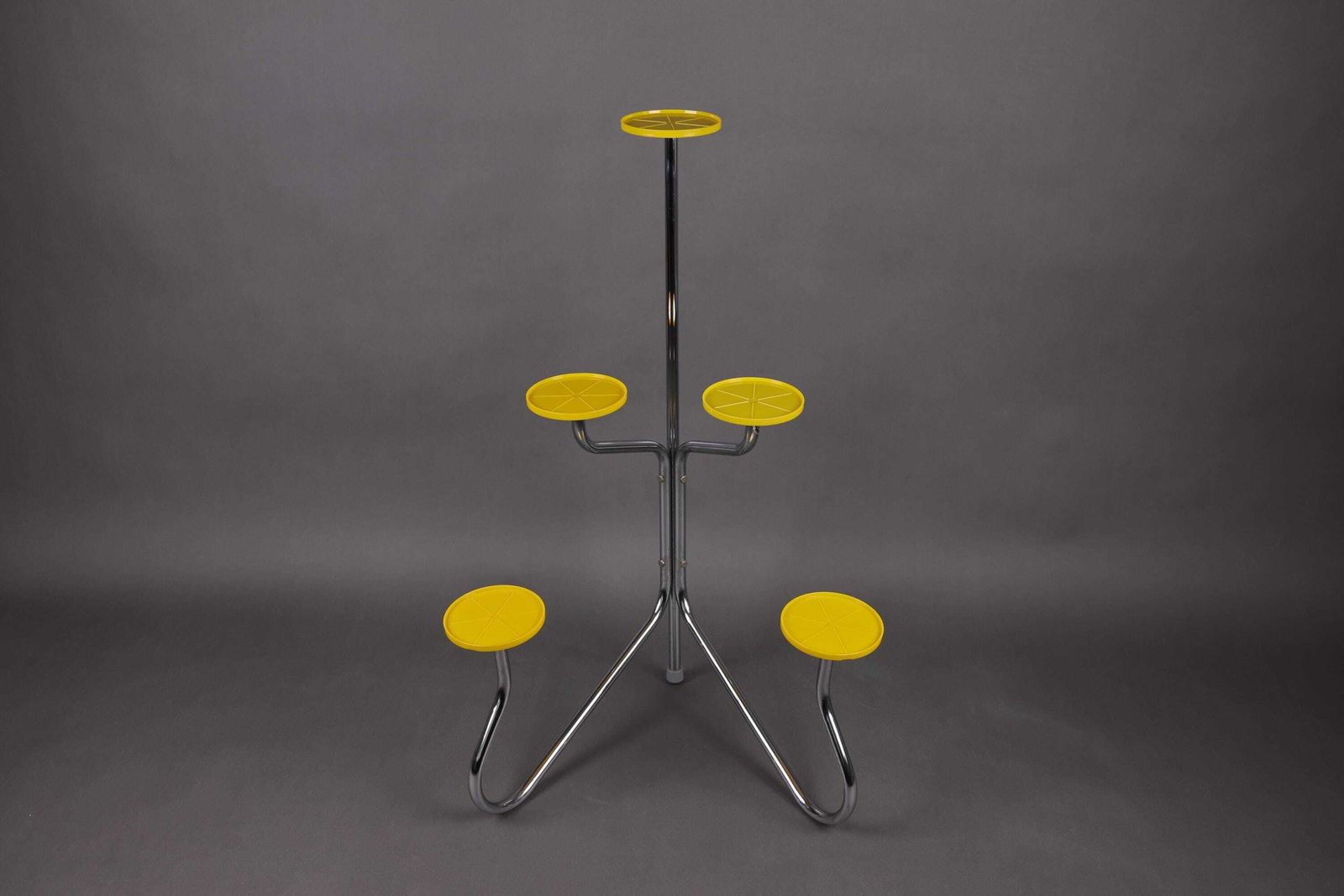 1960s Chrome Plant Stand | Yellow Vintage Flower Shelf | Mid Century Modern Plant Display photo 308.0