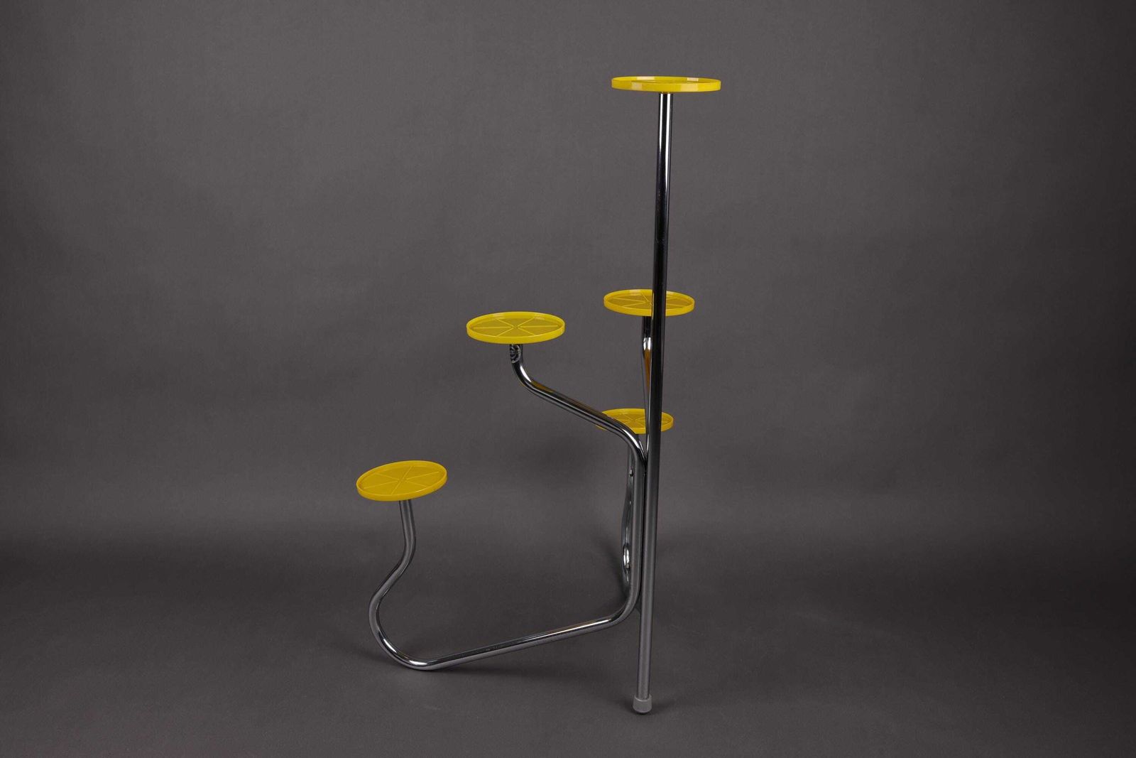 photo for sale 1960s Chrome Plant Stand | Yellow Vintage Flower Shelf | Mid Century Modern Plant Display