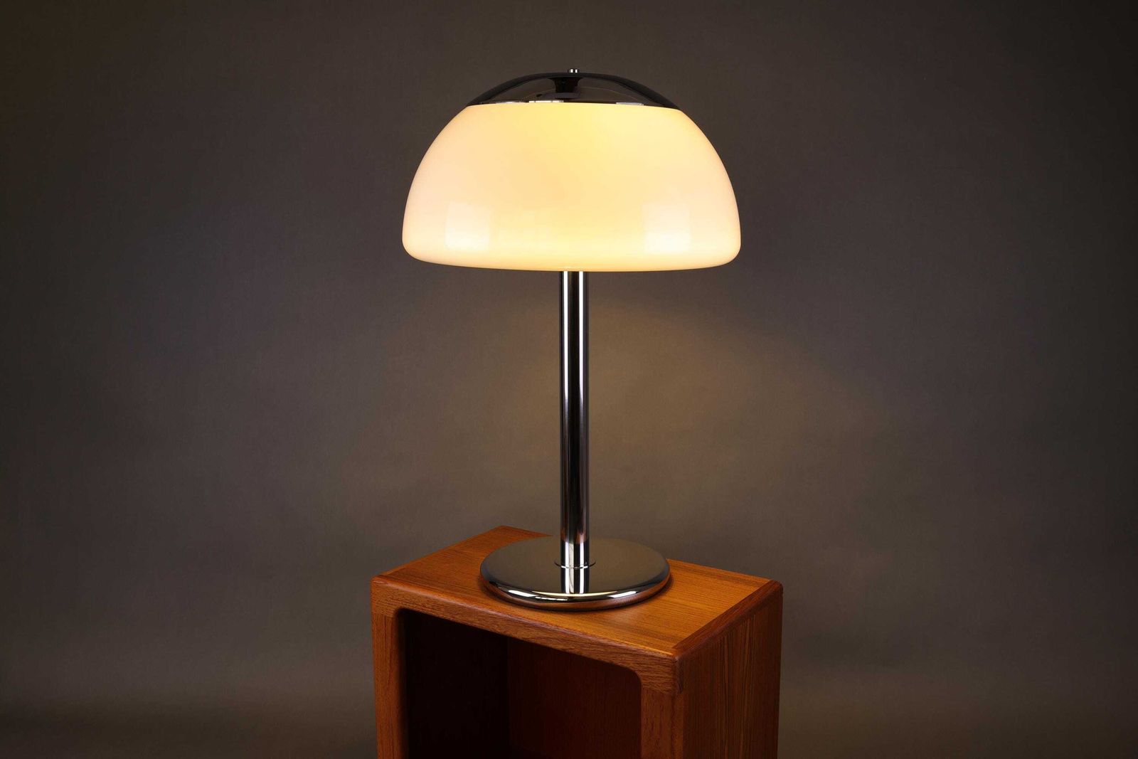 1990s German Large Table Lamp | Chrome And White Plastic Shade | Retro Lighting For Office Or Living Room
