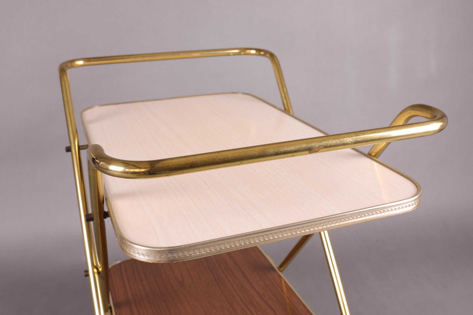 photo for sale Vintage 1960s Bar Cart | Brass Finish & Wood | Mid Century Modern Drinks Trolley | Retro Tea Serving Cart | German Design