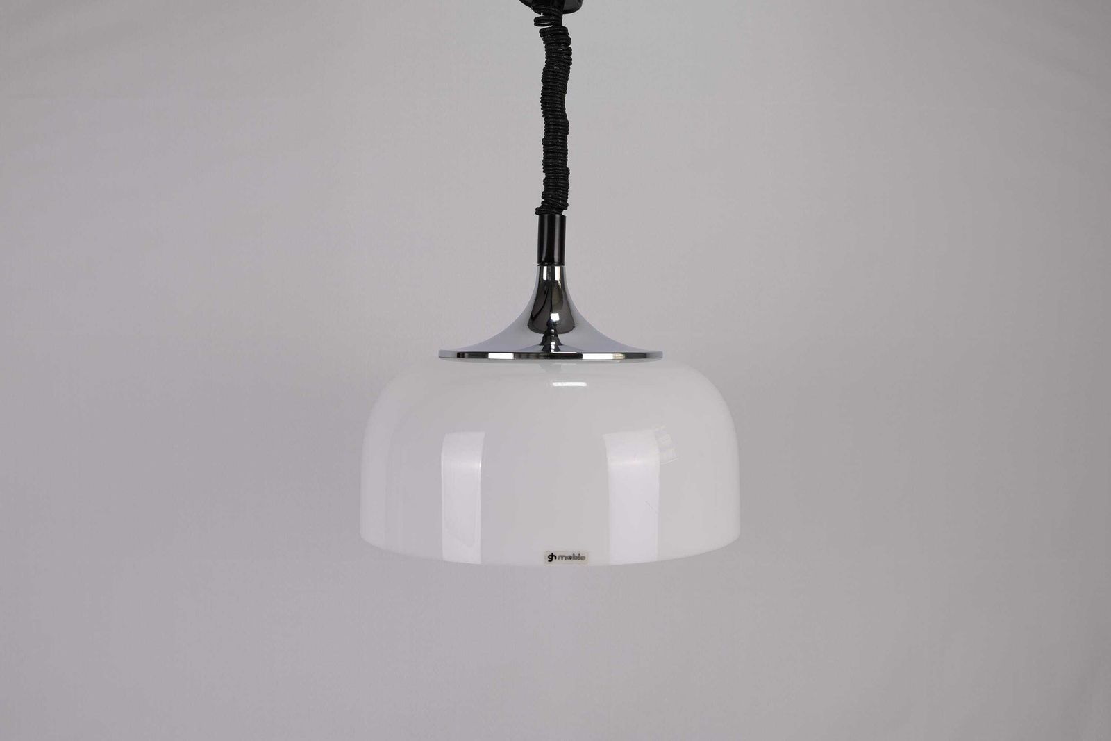 Vintage Meblo Guzzini Style Pendant Lamp | Mid Century Modern Adjustable Chrome And Plastic Ceiling Light | Retro Space Age Lighting photo furniture