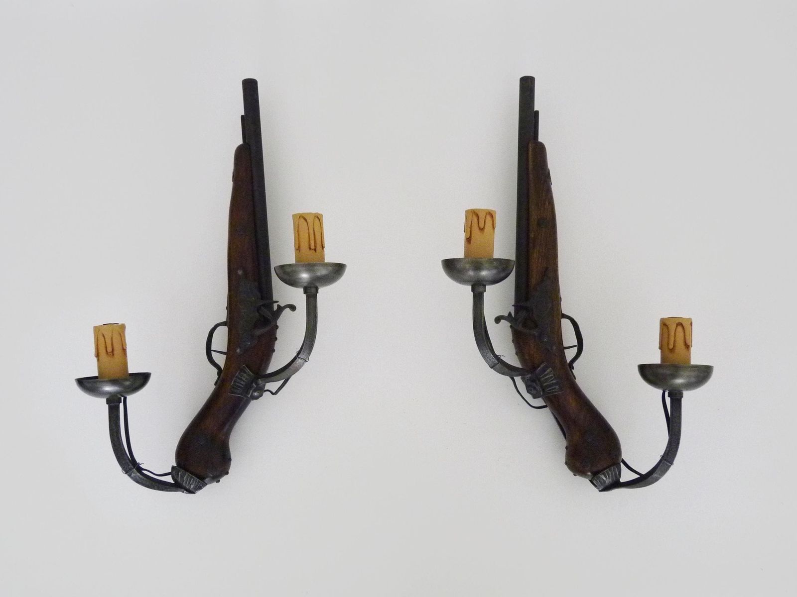 Pair Of French Dueling Pistol And Rifle Wall Sconces, Circa 1950