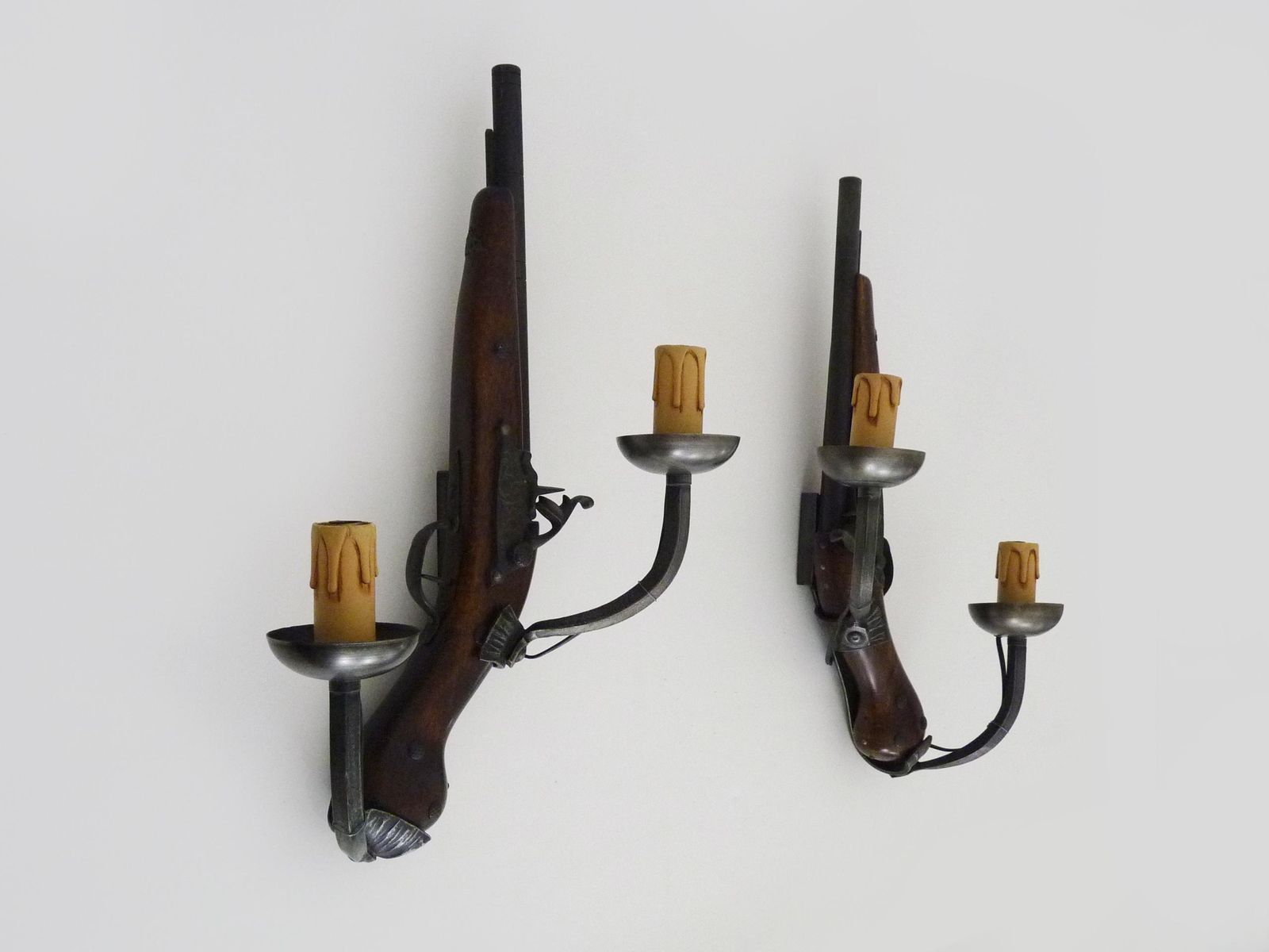 Pair Of French Dueling Pistol And Rifle Wall Sconces, Circa 1950 photo for sale