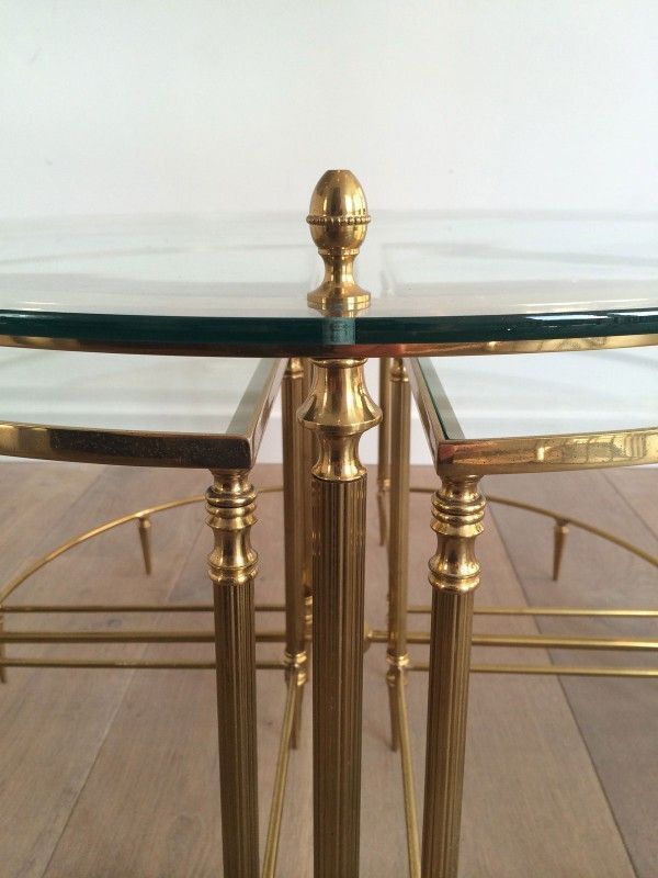 Neoclassical Round Brass Coffee Table With 4 Nesting Tables By Maison Bagués. Circa 1940 photo buy