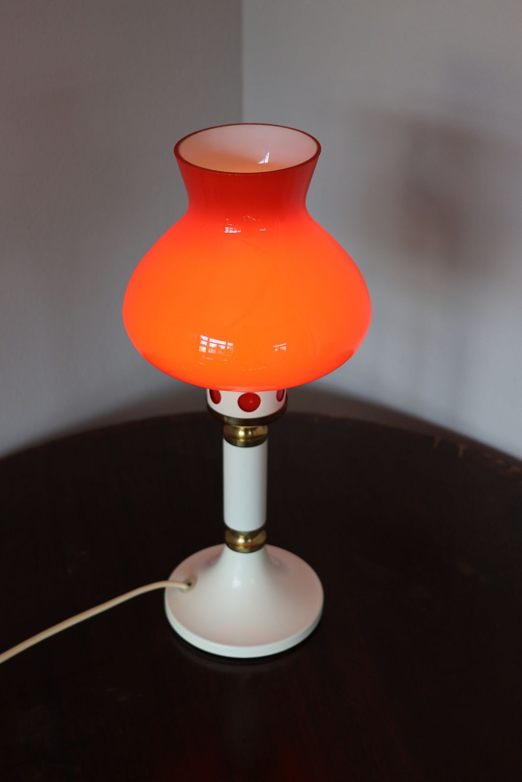 Vintage Mid Century Modern Lamp Orange Glass Shade Home Decor Table Lighting Retro Bedroom Living Room Accent Desk Antique Style photo furniture