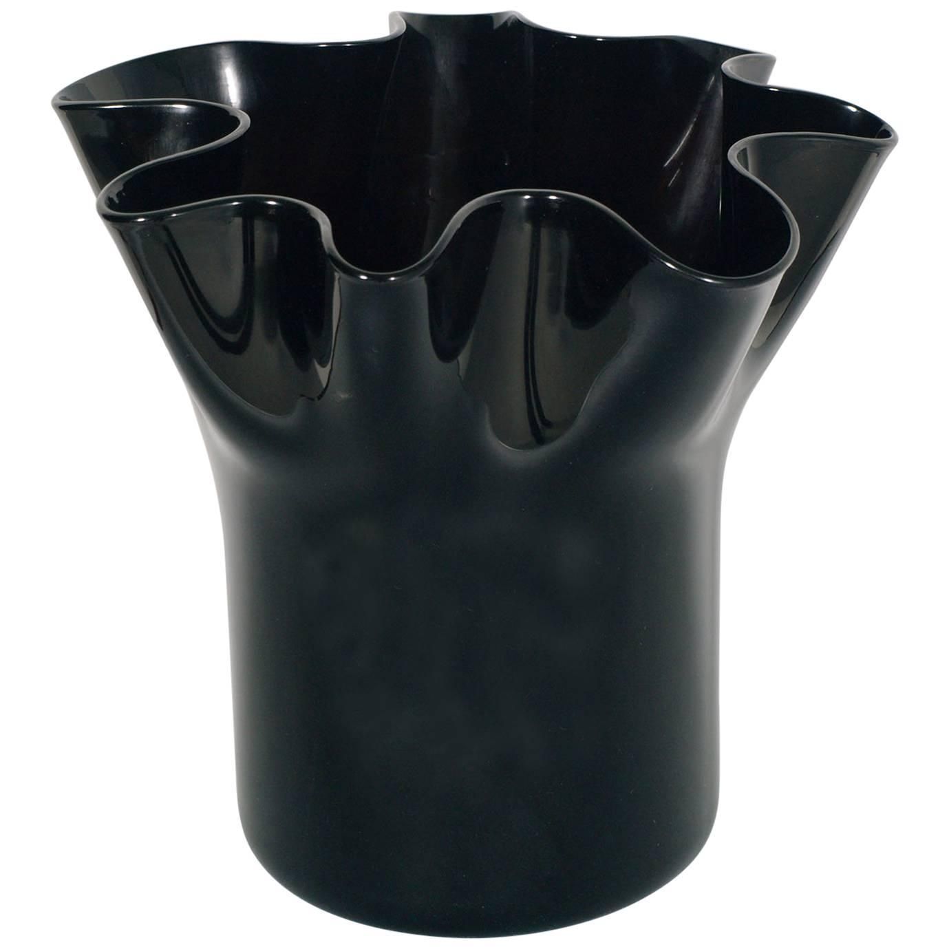 Midcentury Black Vase Sergio Asti Style For Venini Blown Murano Glass