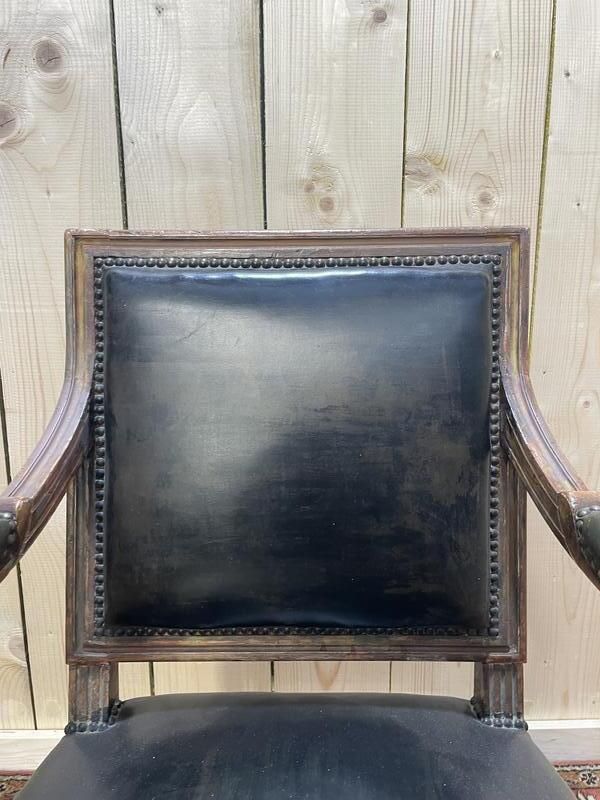 Fauteuil De Bureau De Style Louis XVI En Cuir Noir Et Doré photo furniture