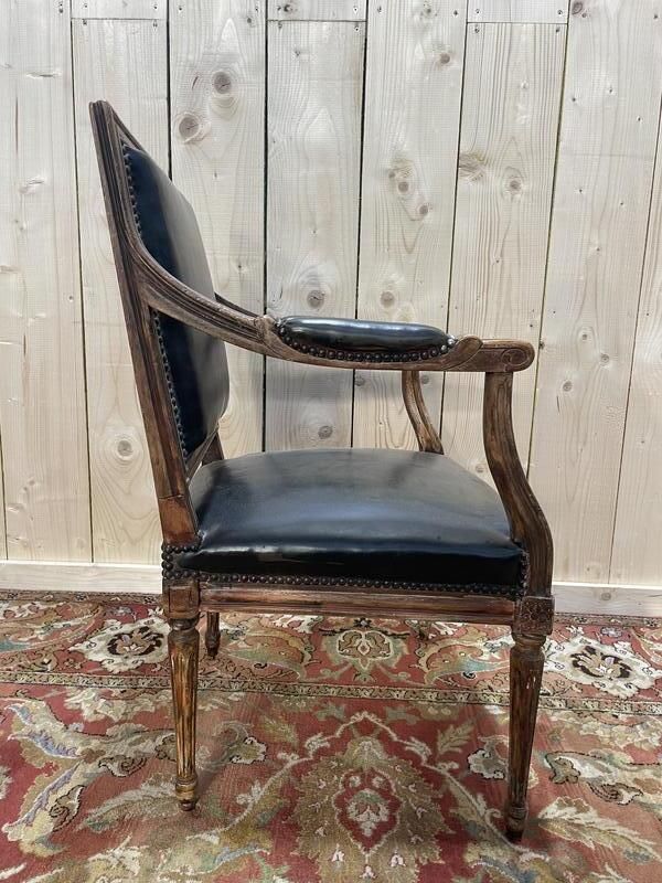 Fauteuil De Bureau De Style Louis XVI En Cuir Noir Et Doré photo vinterior