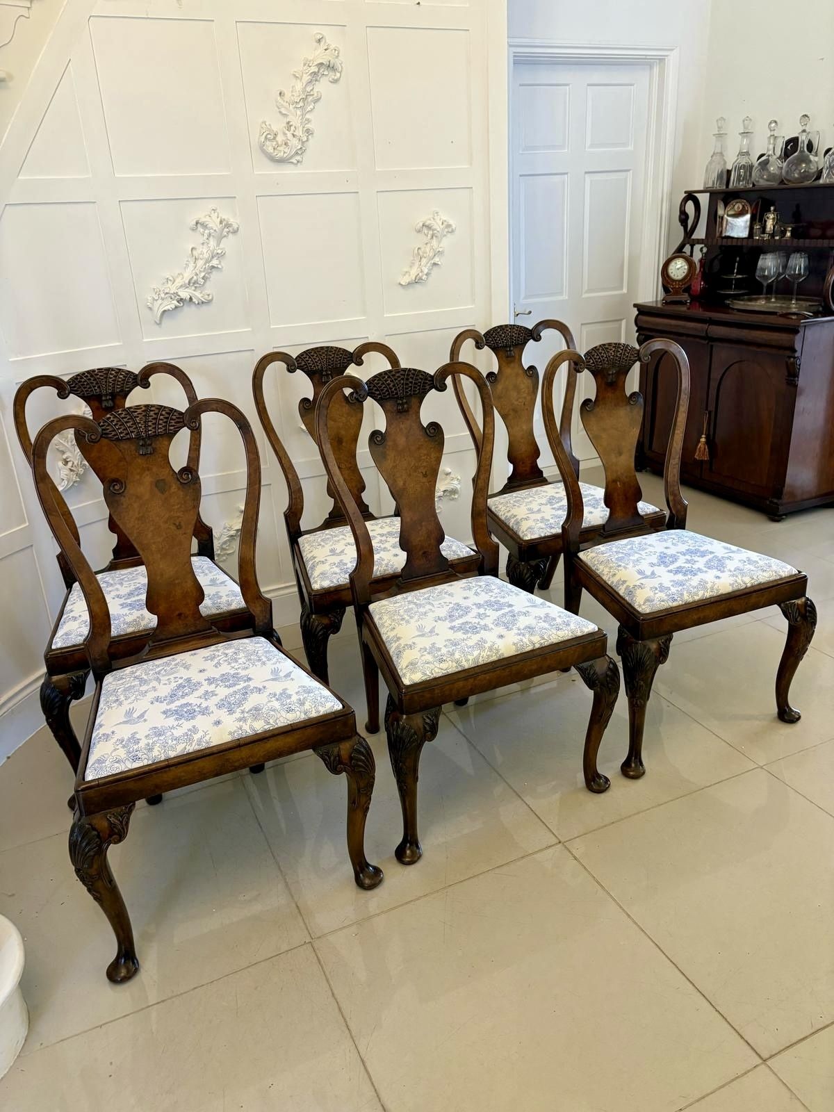 Superb Quality Set Of 6 Antique 19th Century Carved Burr Walnut Dining Chairs photo Furniture