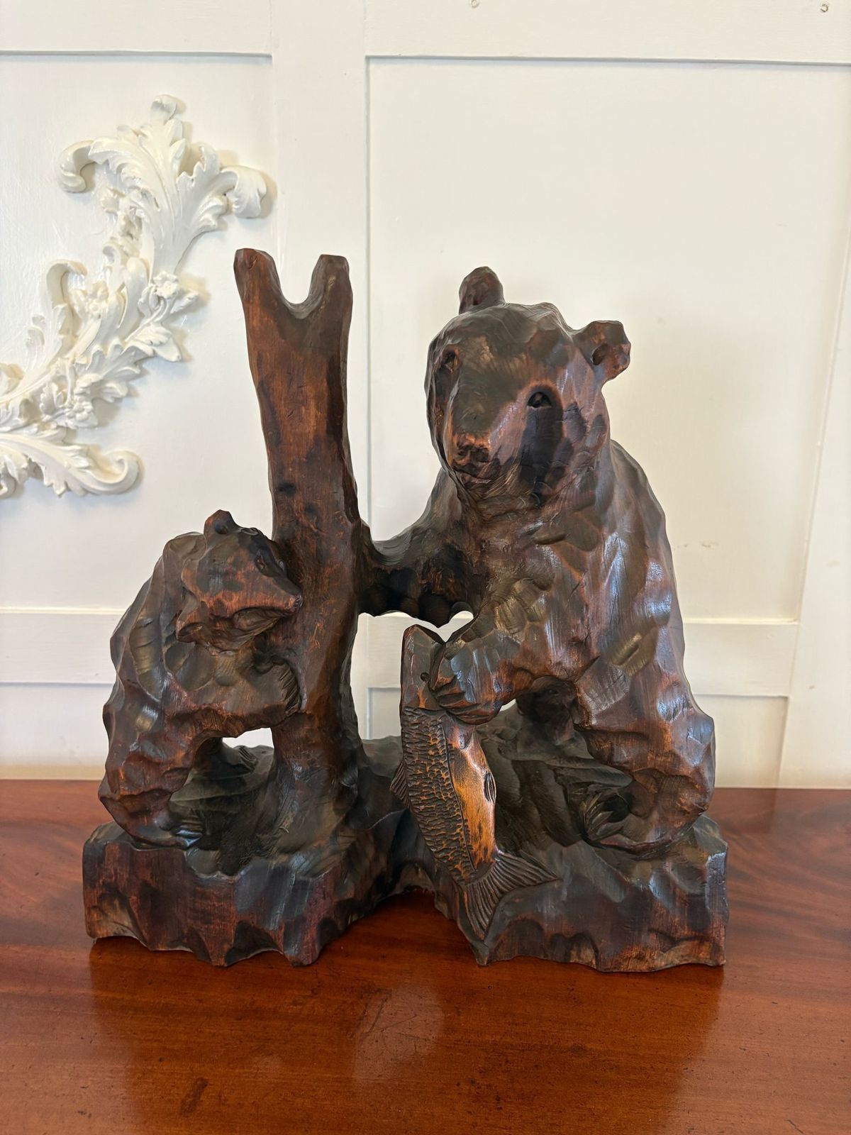 Unusual Large Antique Early 20th Century Japanese Carved Linden Wood Bear