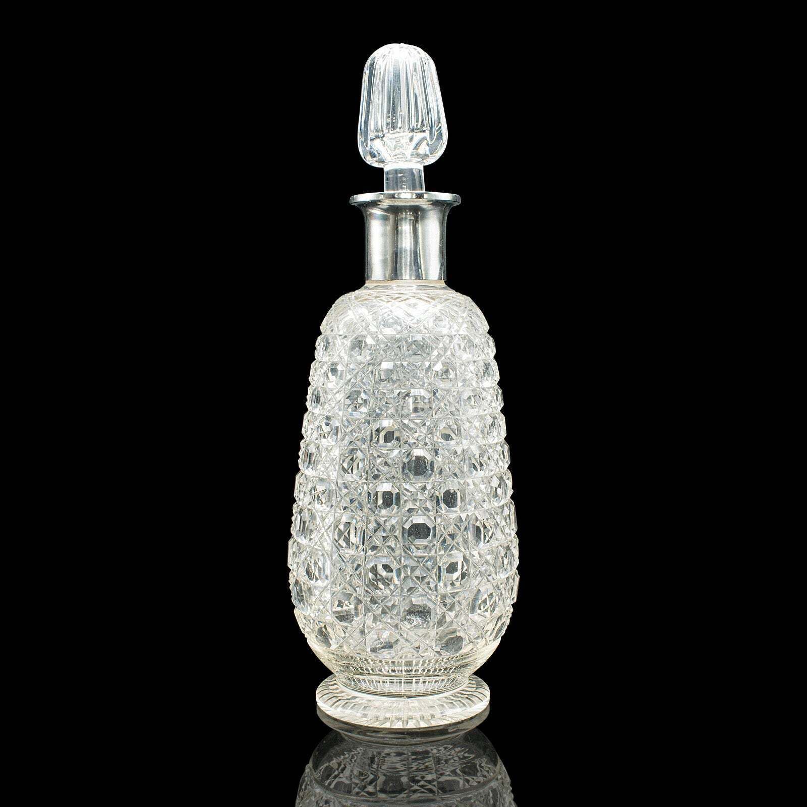 Antique Spirit Decanter, Edwardian, Cut Glass, Hallmarked Silver, English, 1903 photo for sale