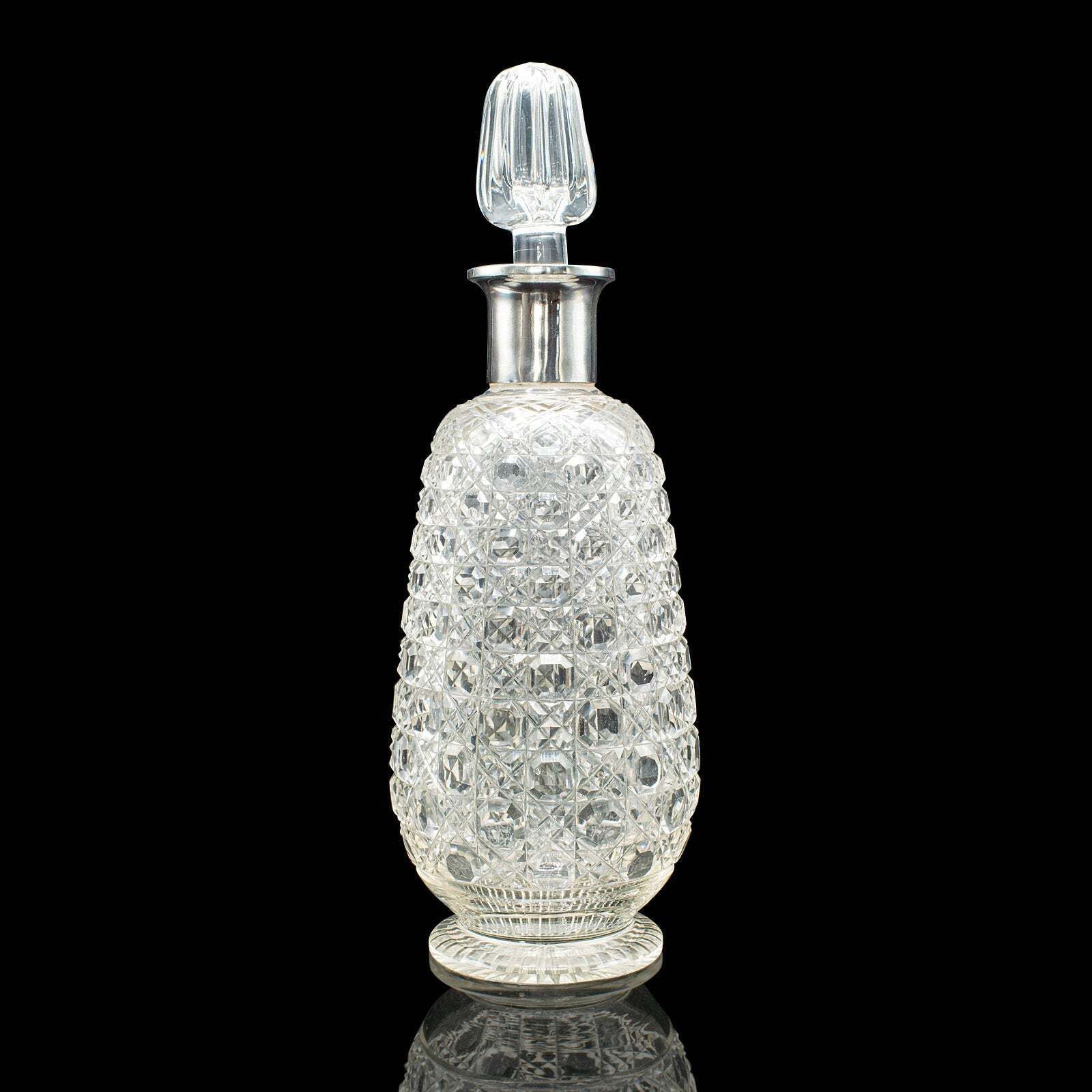 Antique Spirit Decanter, Edwardian, Cut Glass, Hallmarked Silver, English, 1903 photo Home Decor