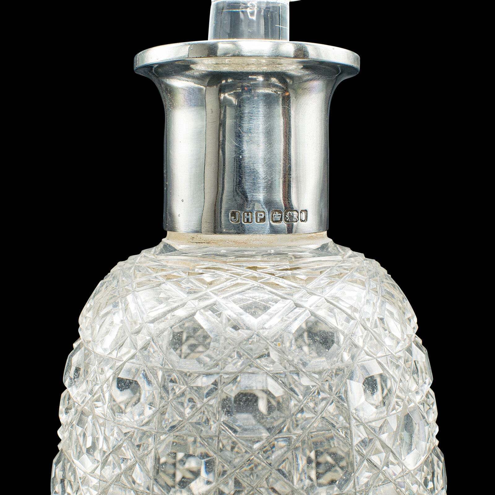 Antique Spirit Decanter, Edwardian, Cut Glass, Hallmarked Silver, English, 1903 photo vintage