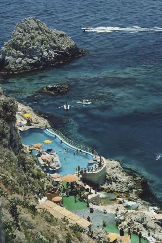 Slim Aarons 'Hotel Taormina Pool' Framed White