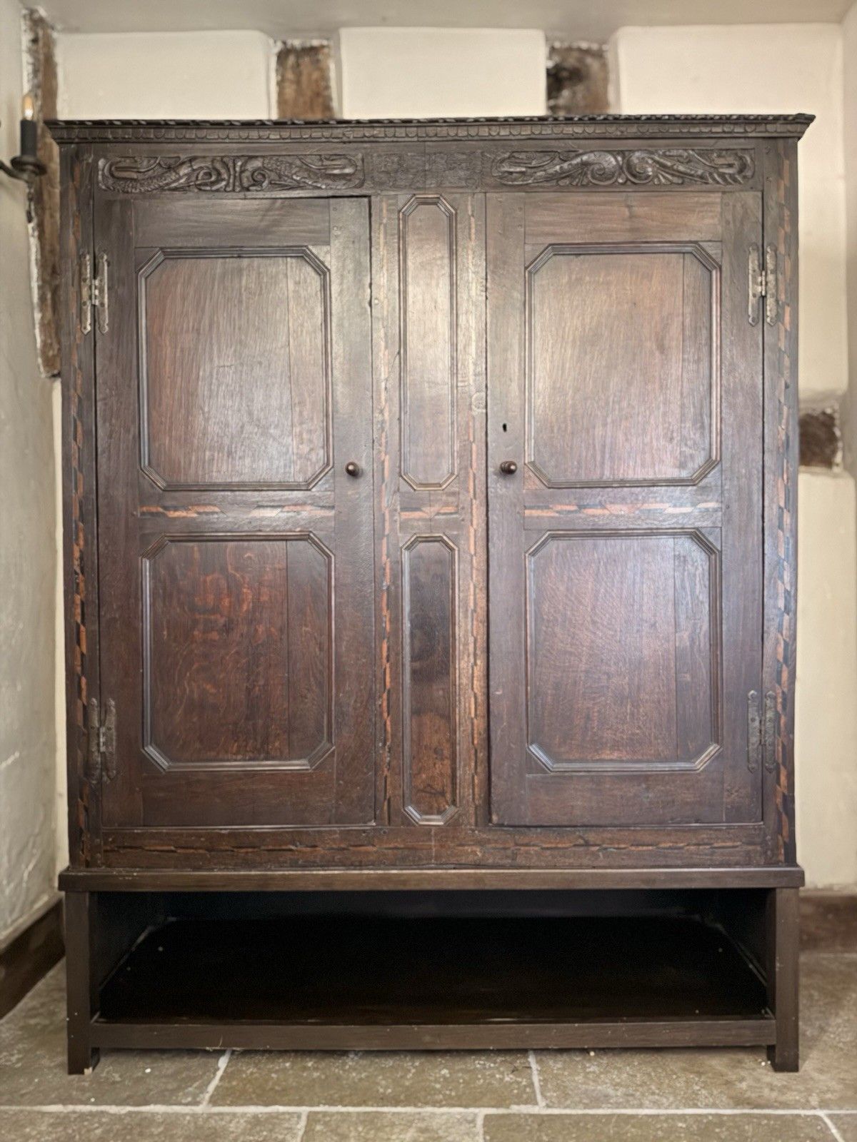 Original Welsh  Antique Livery Linen Cupboard Cabinet Intials M.J.H Dated 1715