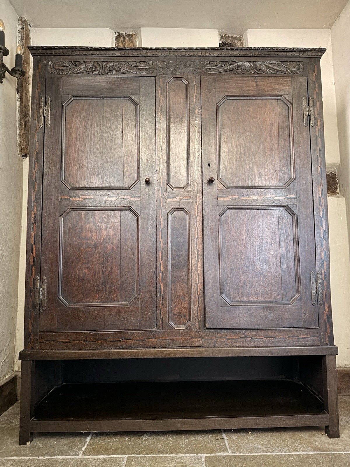 Original Welsh  Antique Livery Linen Cupboard Cabinet Intials M.J.H Dated 1715 photo for sale