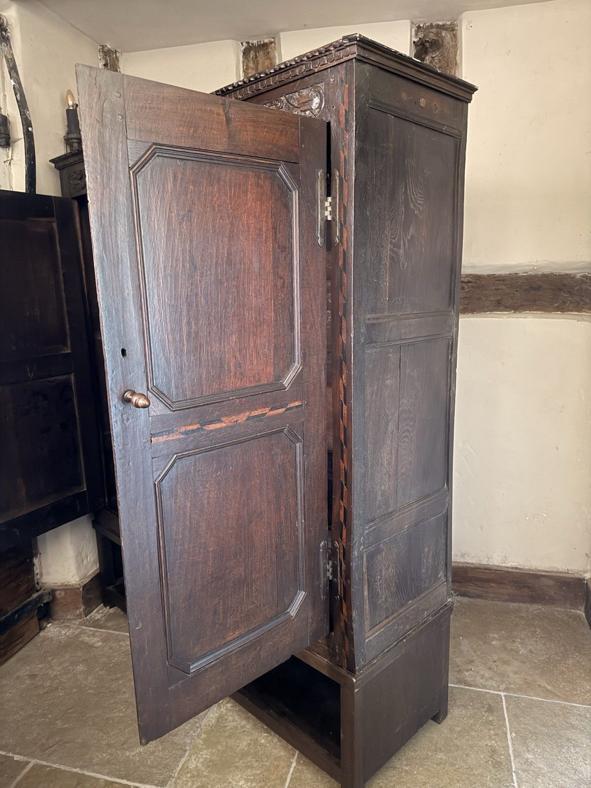 Original Welsh  Antique Livery Linen Cupboard Cabinet Intials M.J.H Dated 1715 photo vintage