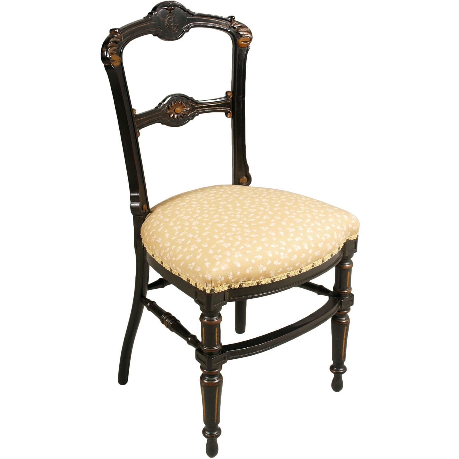 Sculptural Chairs Art Nouveau By Giacomo Cometti In Ebonized Hand Carved Walnut photo for sale