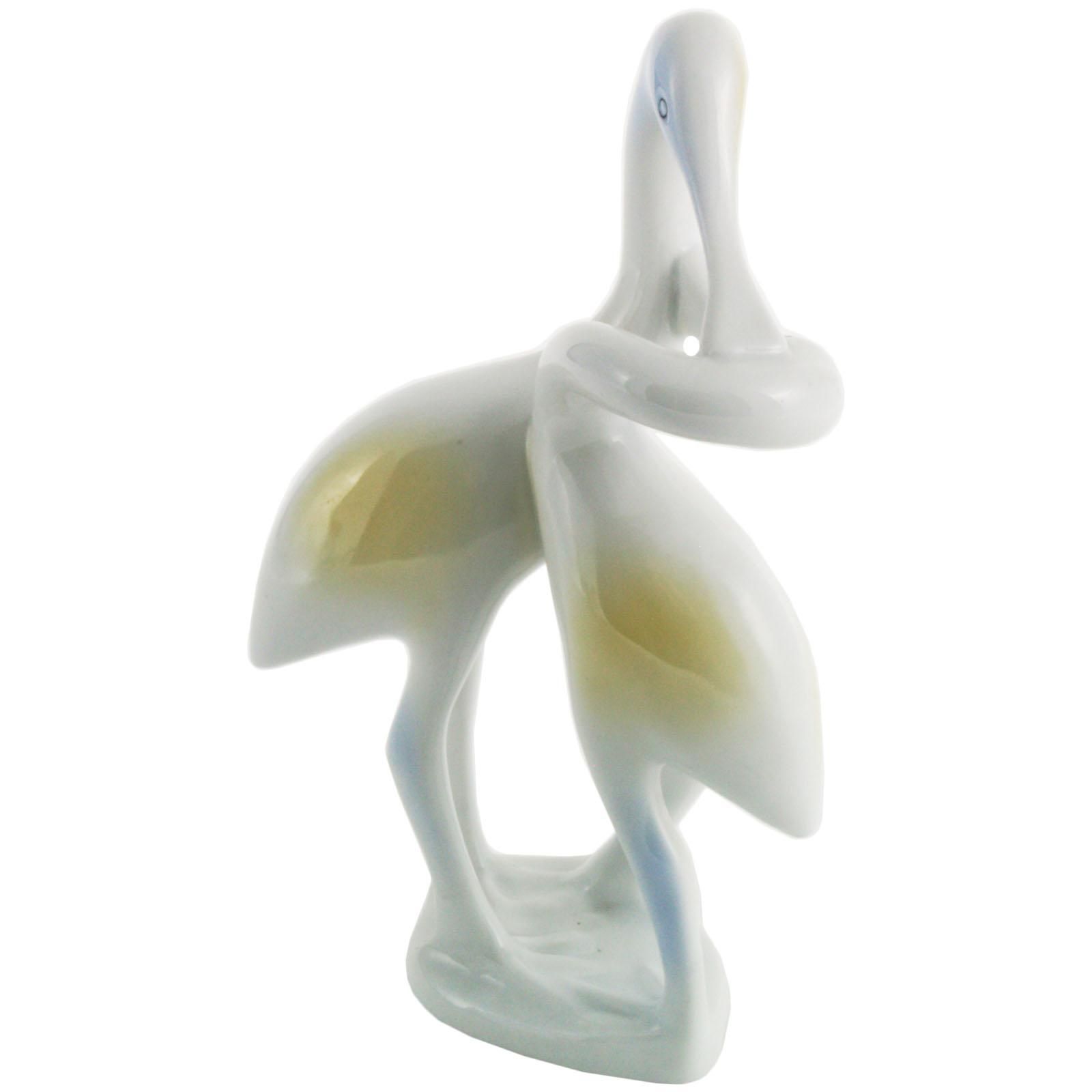 Midcentury Art Deco Hungarian Porcelain Statuette Swans Couple By Holloaza photo Art