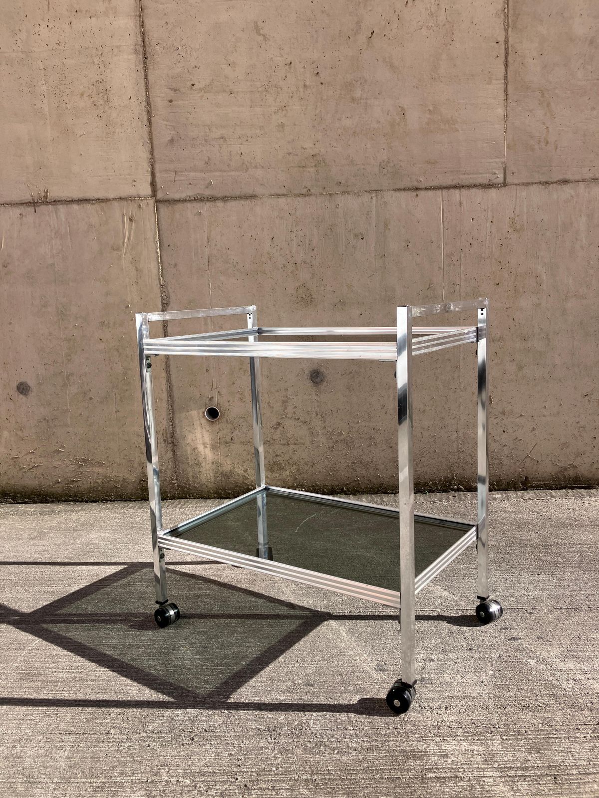 Mid Century Modern Chrome And Glass Drinks Trolley Cart photo for sale