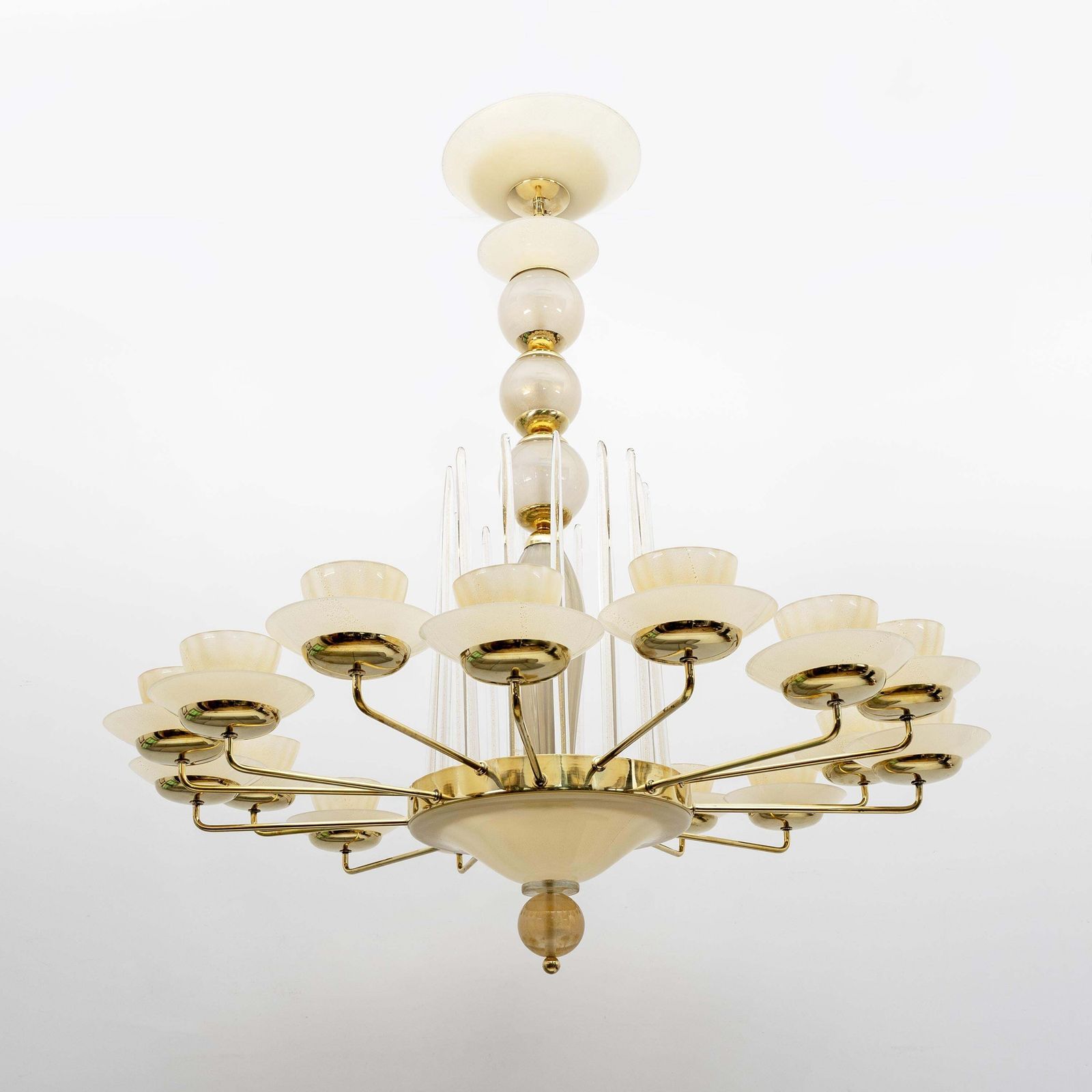 Mid Century Modern Style Brass And Murano Glass Big Chandelier photo for sale