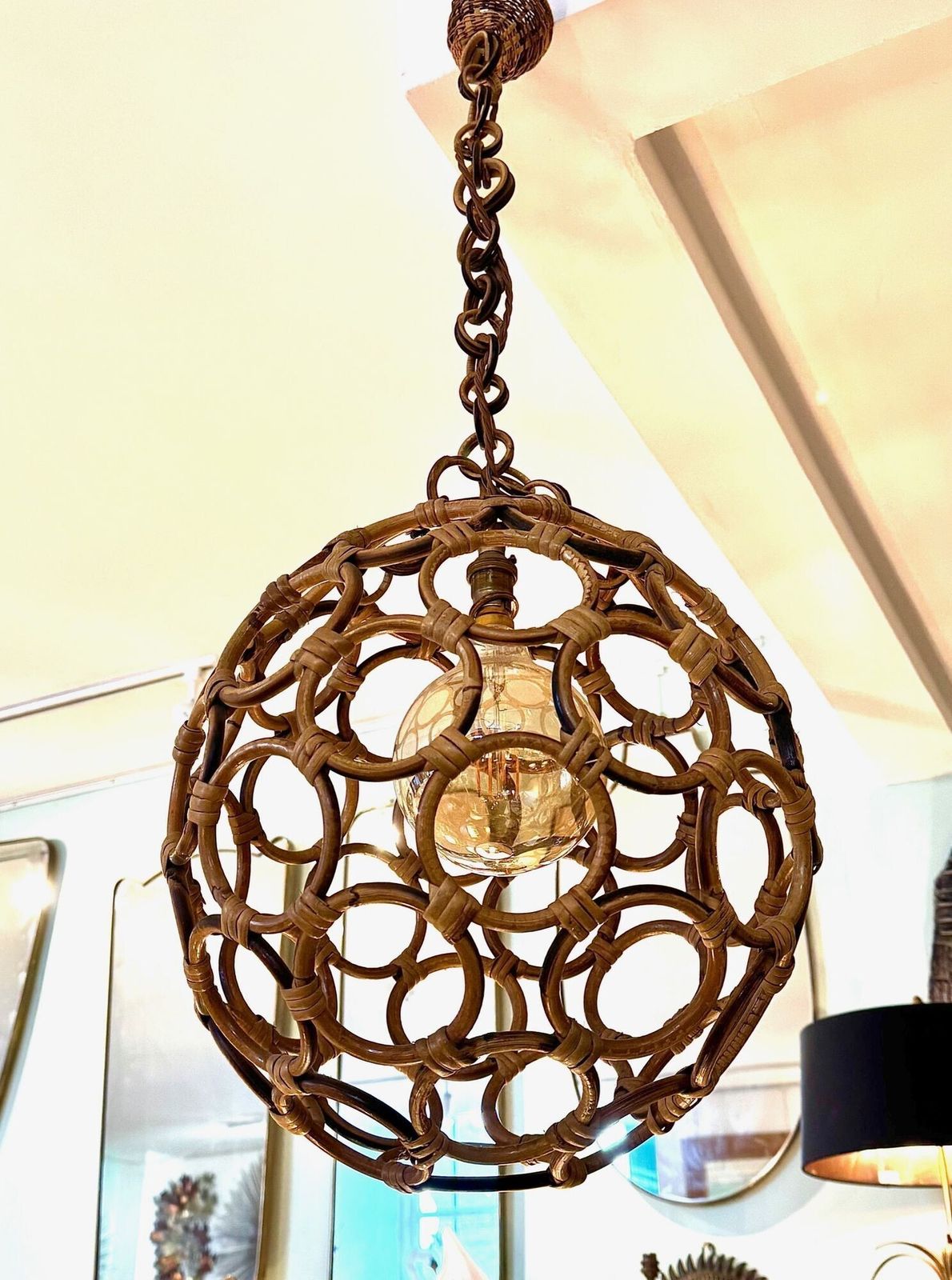 An Italian 1960s Circular Bamboo Ball Light In The Style Of Franco Albini photo for sale