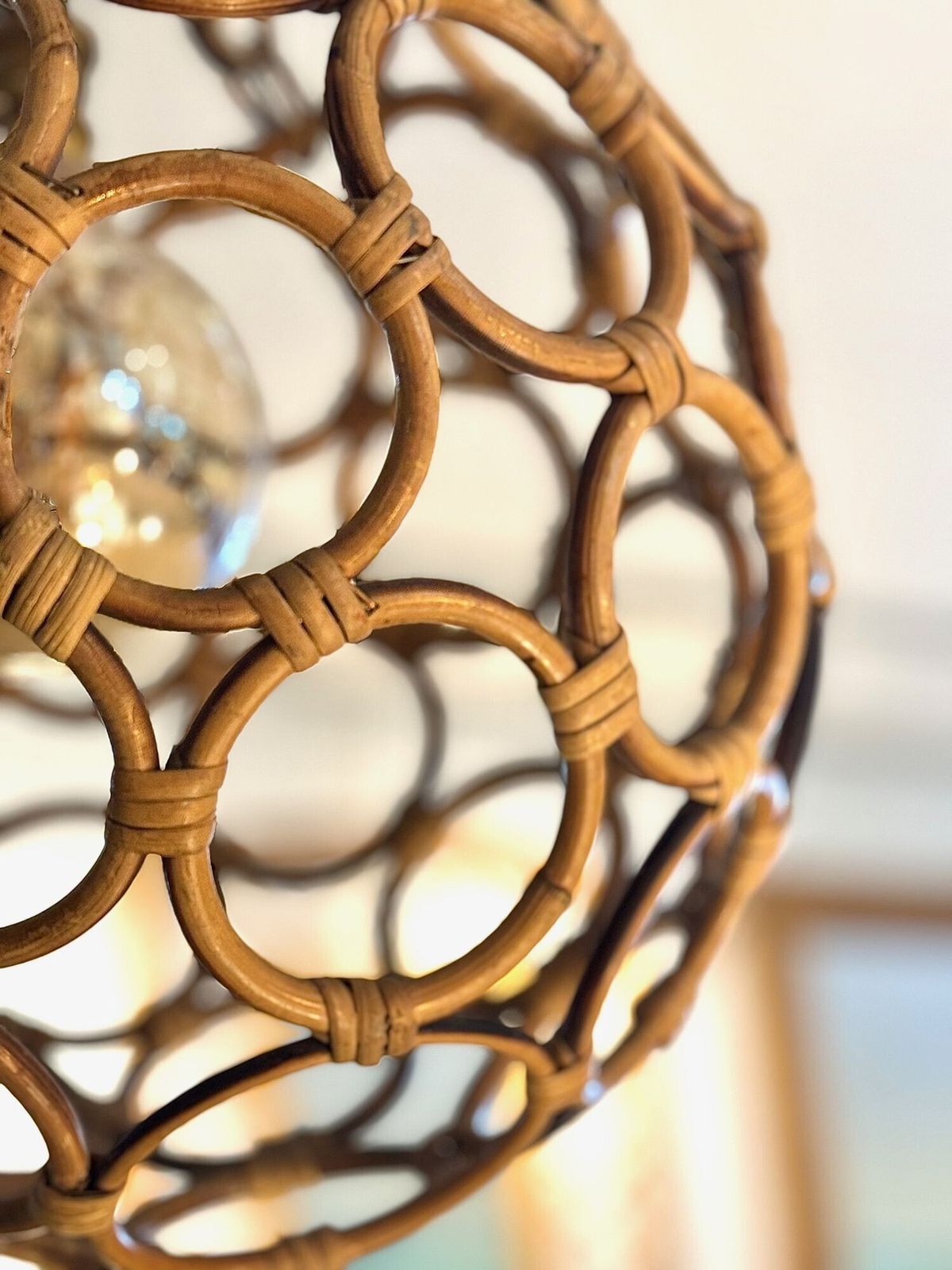 An Italian 1960s Circular Bamboo Ball Light In The Style Of Franco Albini photo vinterior