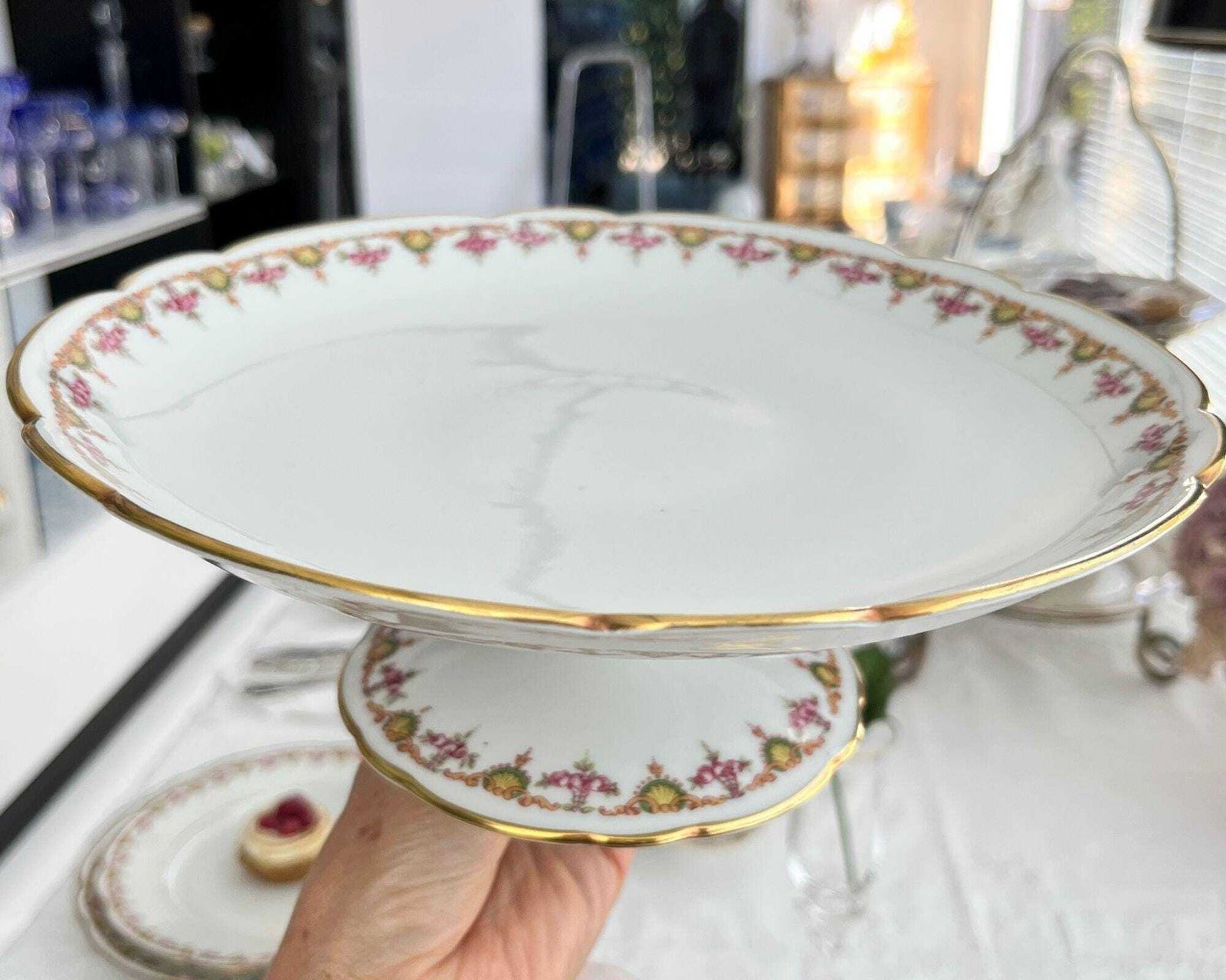Cake Stand Pedestal | 7 Piece Set | Antique French Porcelain | 1918 photo vinterior