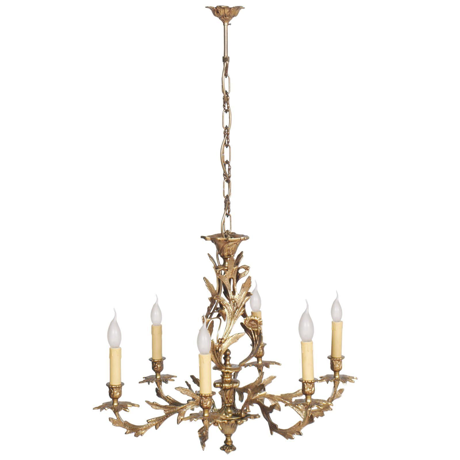 Antique Very Heavy Chandelier From A Old Candlestick, Gilded Bronze, Six Lights