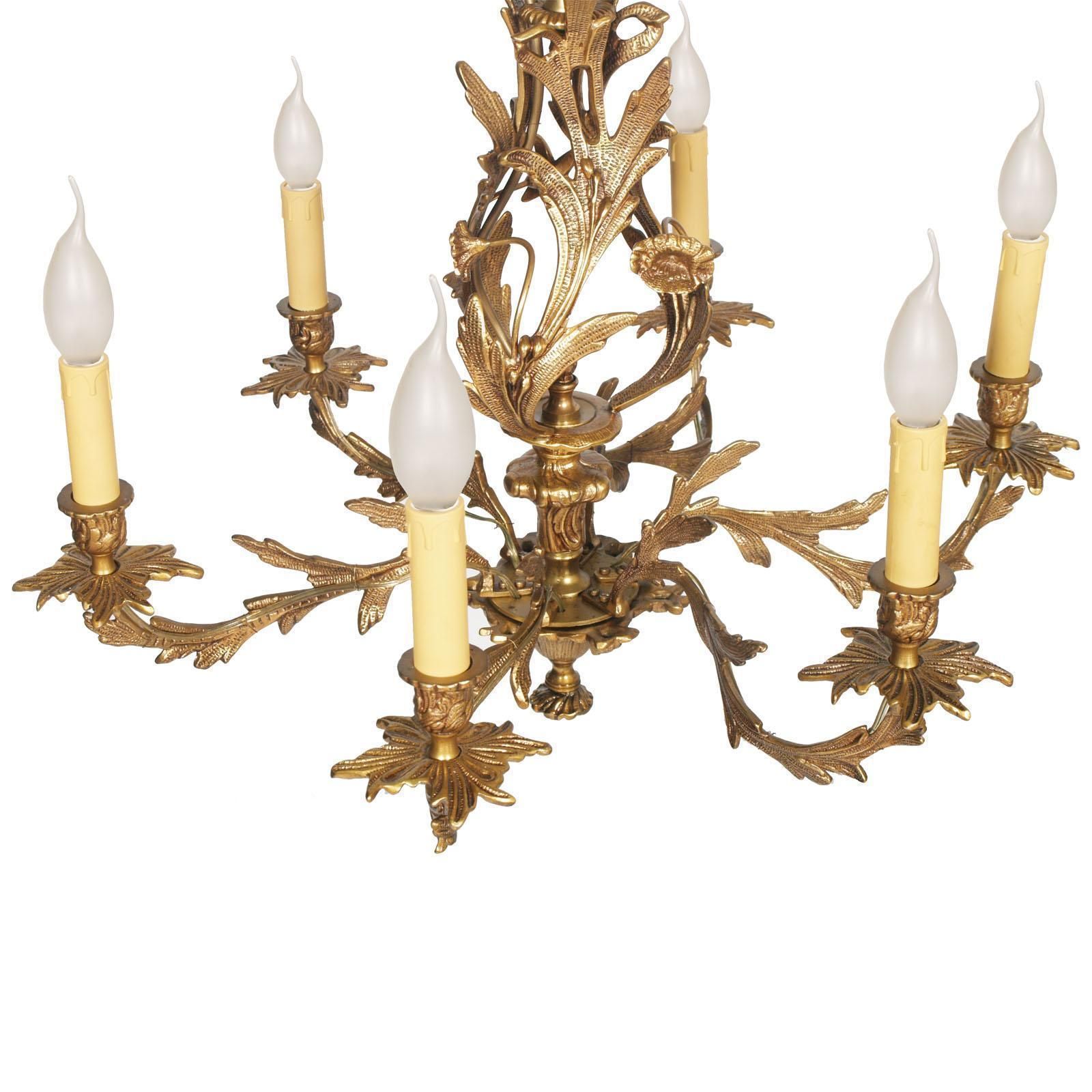 Antique Very Heavy Chandelier From A Old Candlestick, Gilded Bronze, Six Lights photo vintage