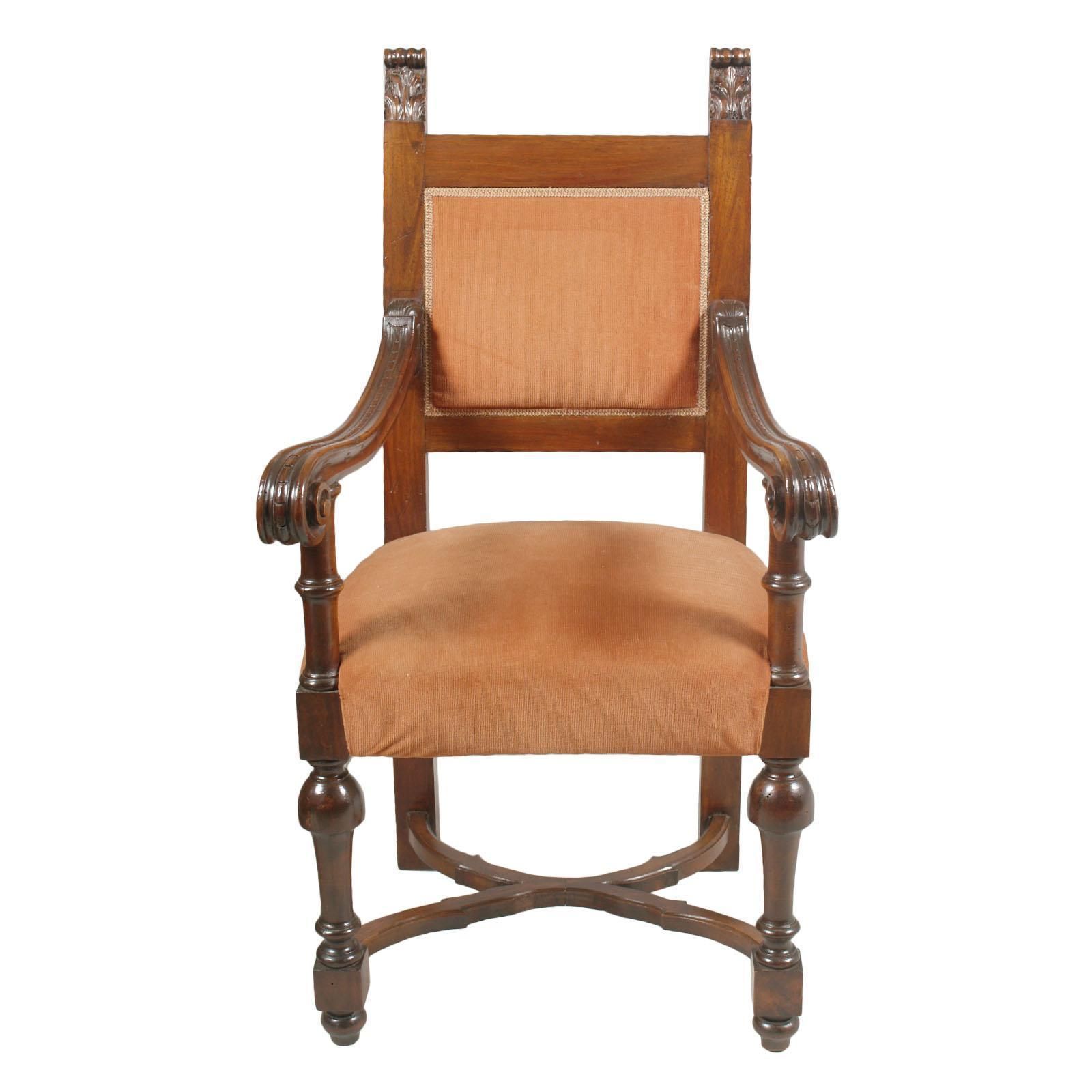 Early 20th Century Carved Renaissance Tuscany Throne Armchair, Wax Polished photo vinterior