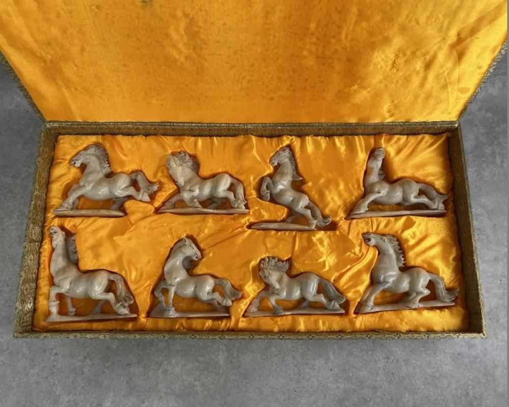 Set Of 8 Old China Jade Horses photo furniture