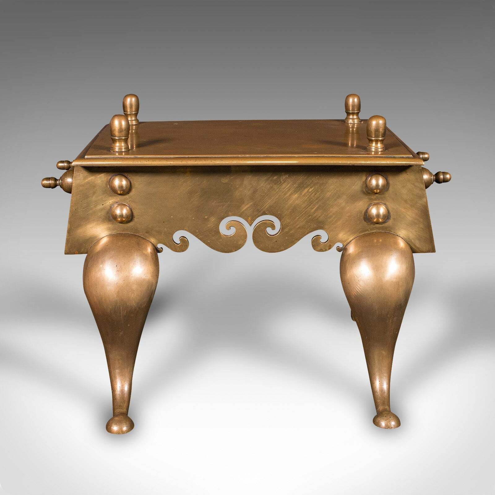 Heavy Antique Footman, English Brass, Inglenook Fireplace Warmer, Steps, Regency photo furniture