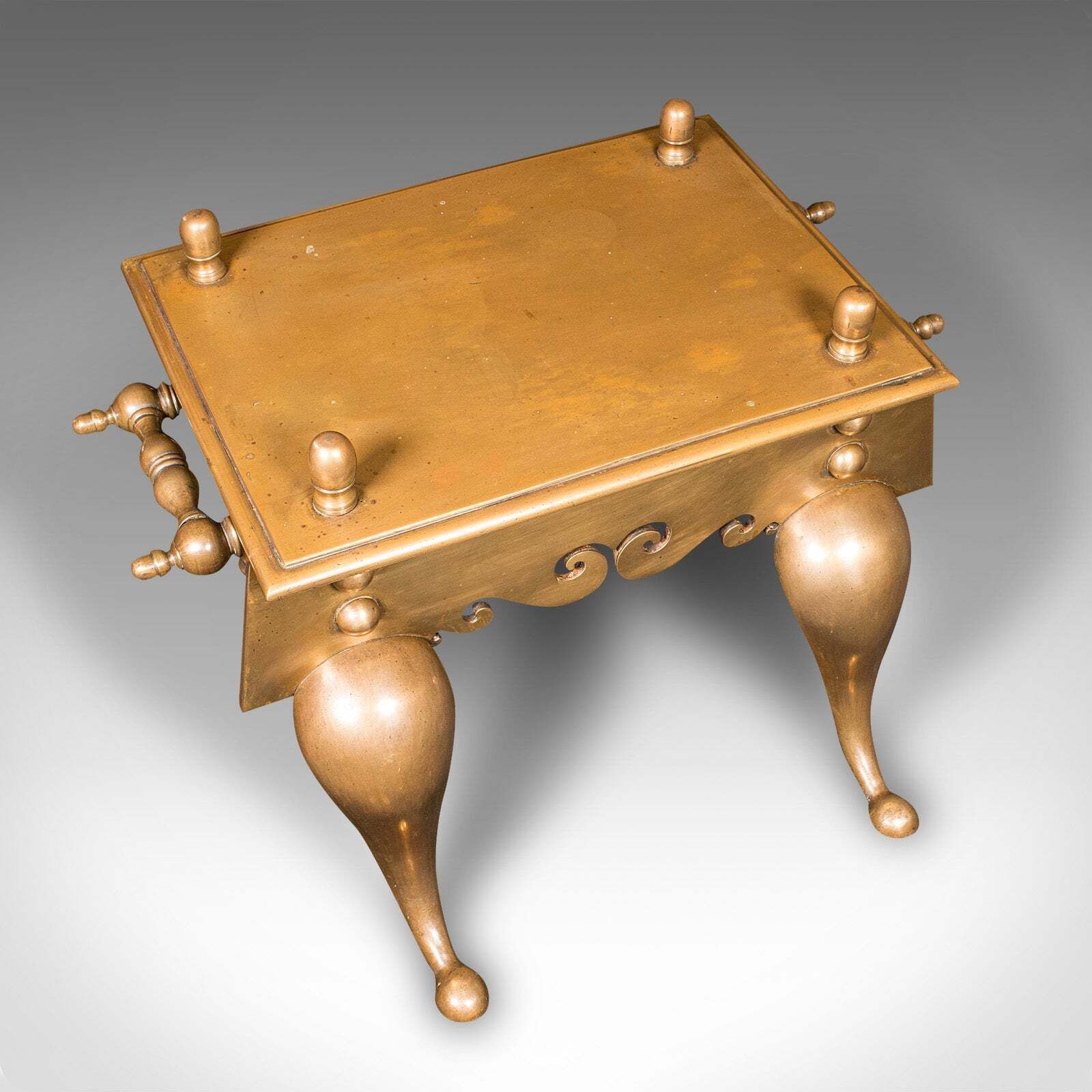 Heavy Antique Footman, English Brass, Inglenook Fireplace Warmer, Steps, Regency photo buy