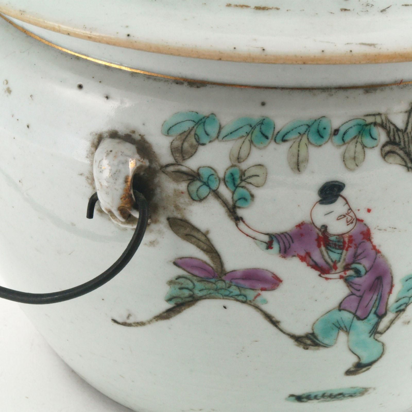 photo for sale Early 20th Century Chinese Porcelain Bucket Vase, Famille Verte