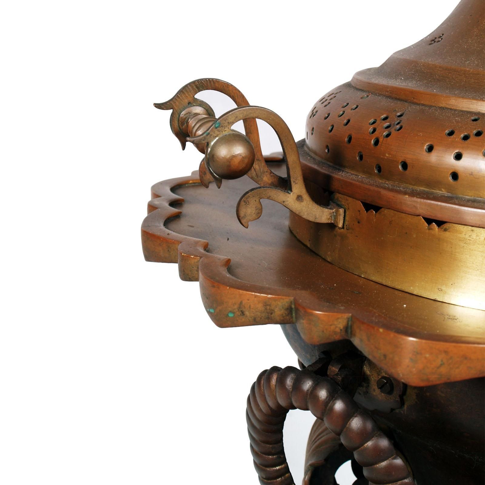 Antique Brazier Heating In Embossed Thick Brass Slab With Cast Bronze Structure photo for sale