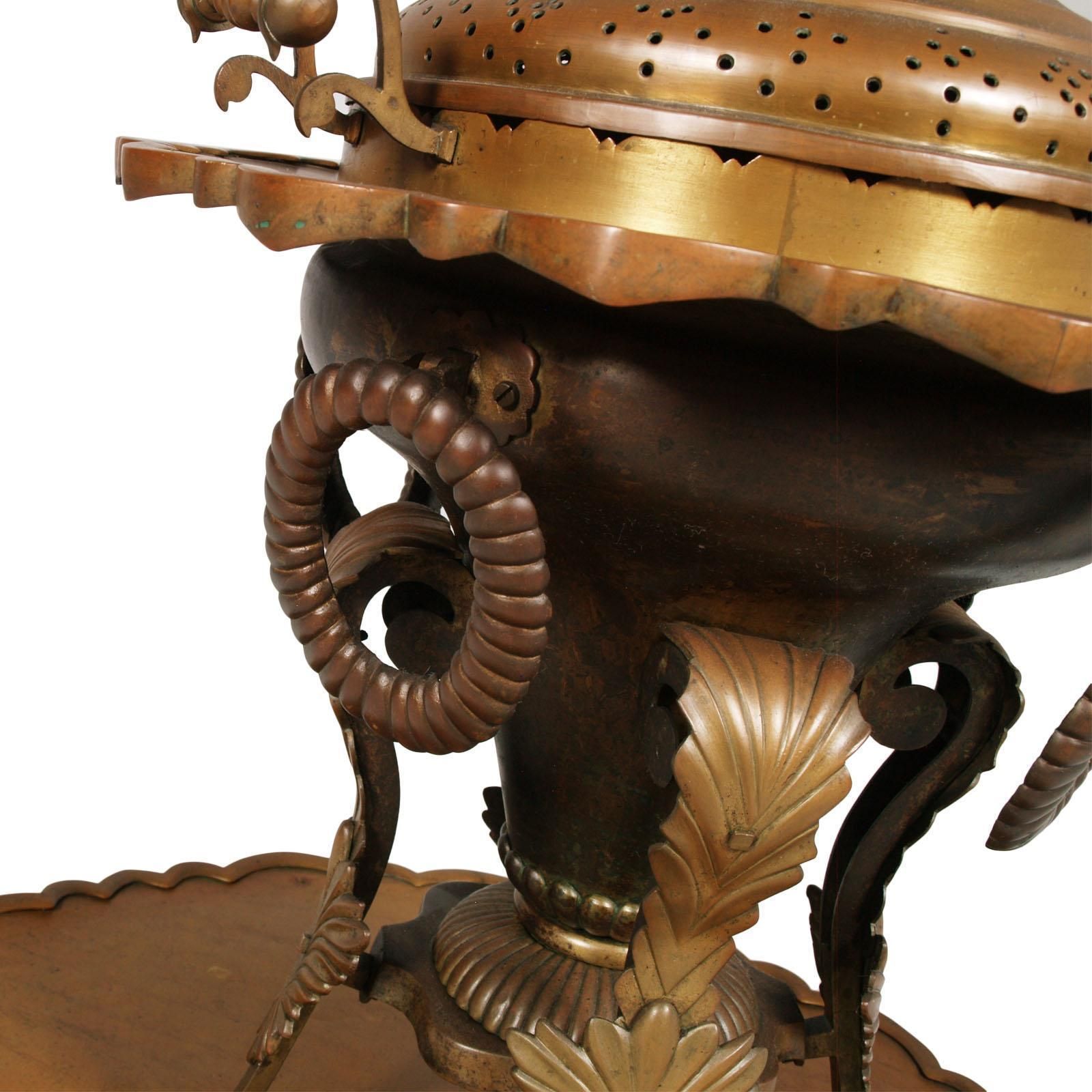 Antique Brazier Heating In Embossed Thick Brass Slab With Cast Bronze Structure photo 4154.0
