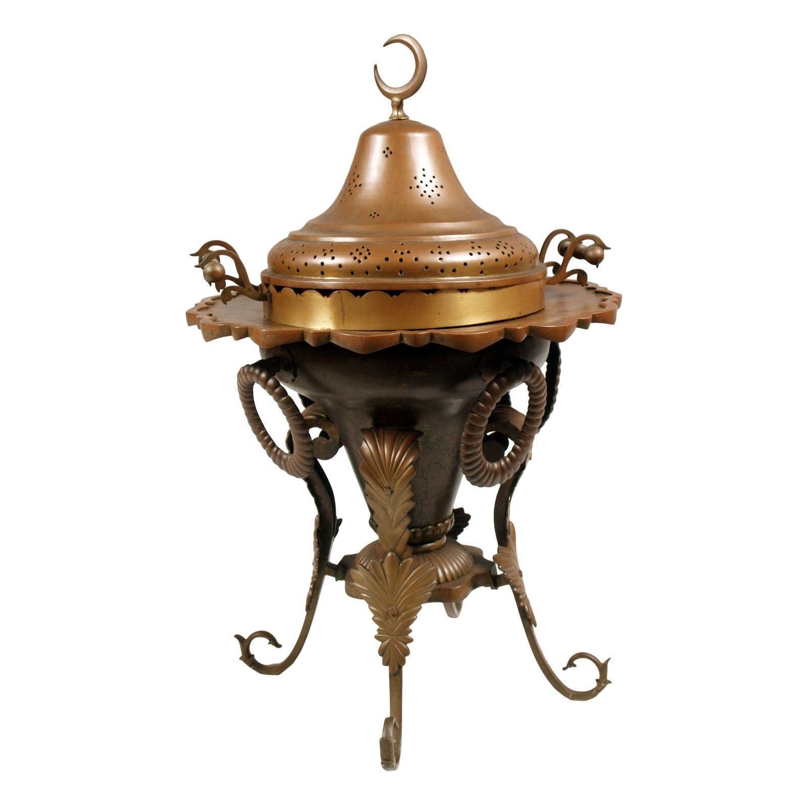 Antique Brazier Heating In Embossed Thick Brass Slab With Cast Bronze Structure photo vintage