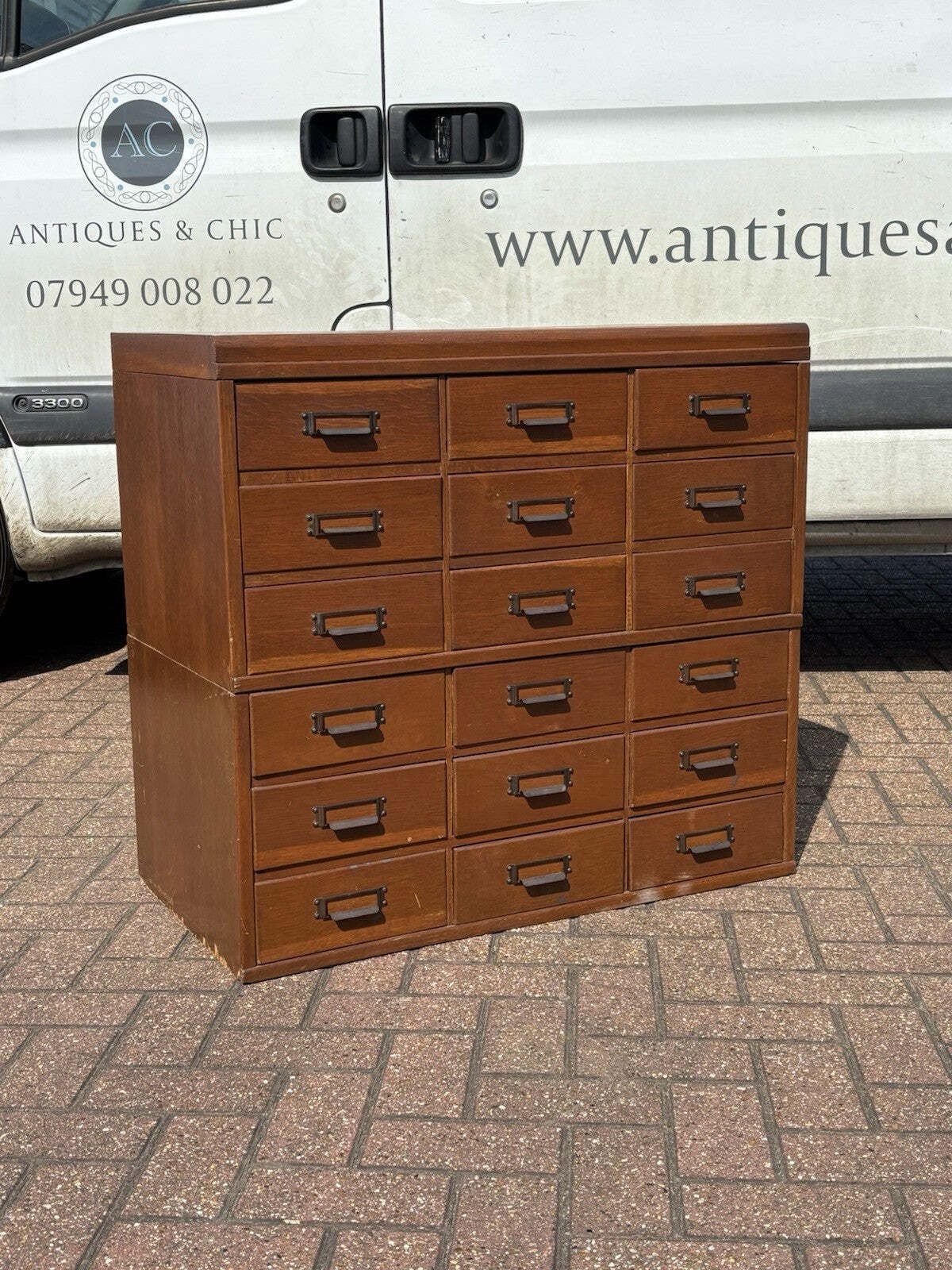 Large Edwardian Floor Standing Oak Filing Drawers. Cabinet Splits In Half. photo furniture