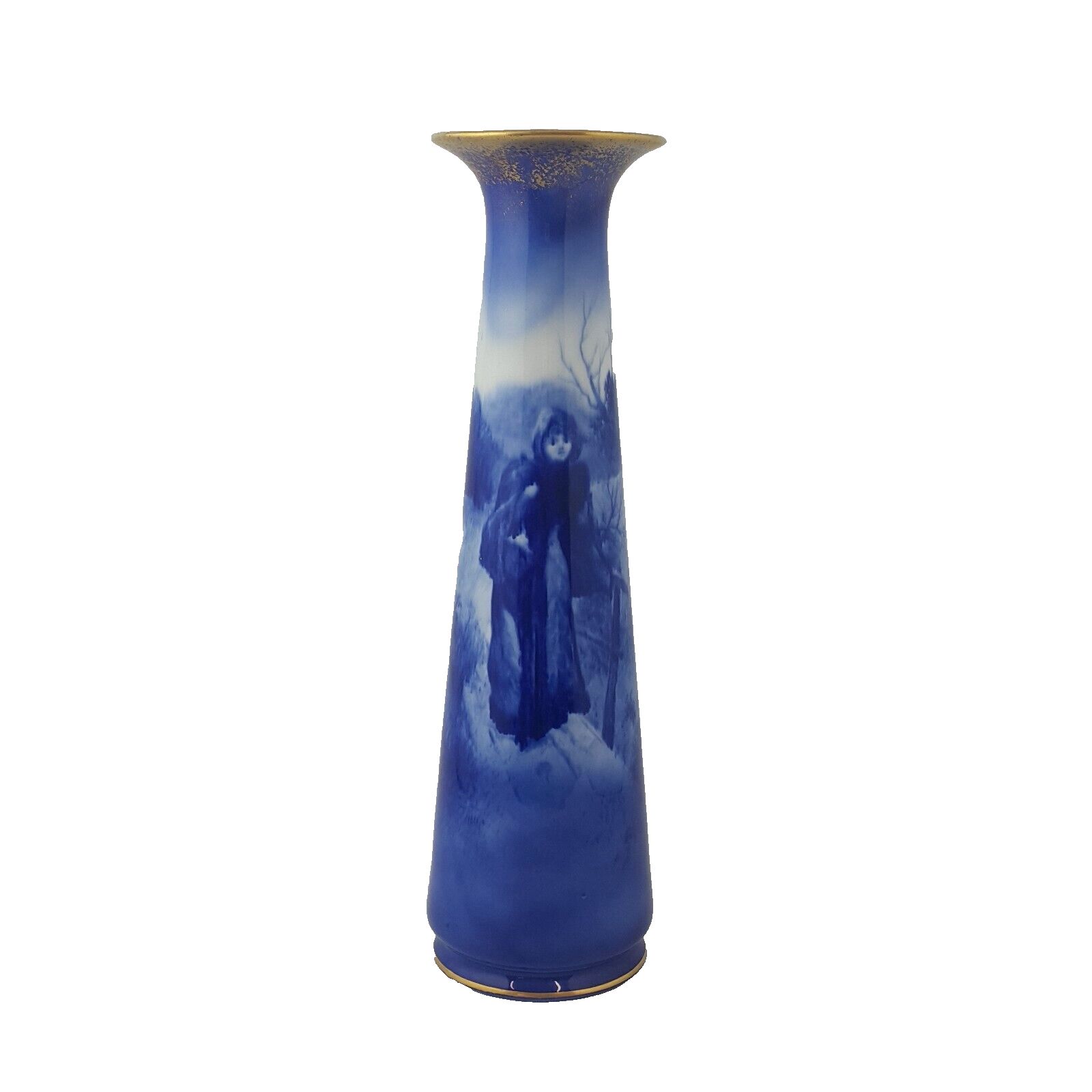 Royal Doulton Seriesware Blue Children Vase Winter Scene Of Woman With Basket