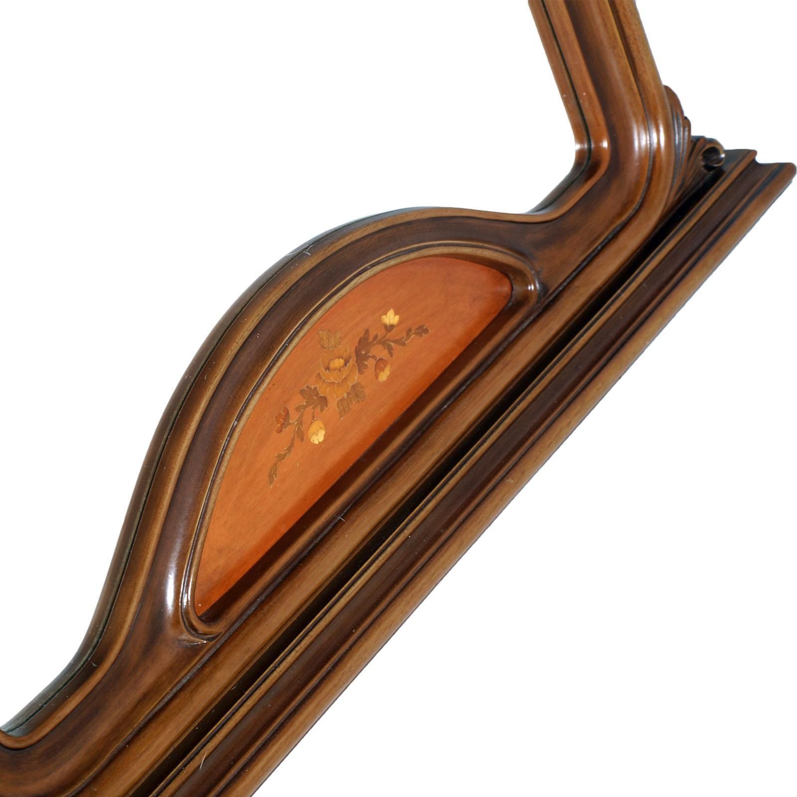 Midcentury Italy Gothic Art Deco Period, Wall Mirror In Carved And Inlay Walnut photo vinterior