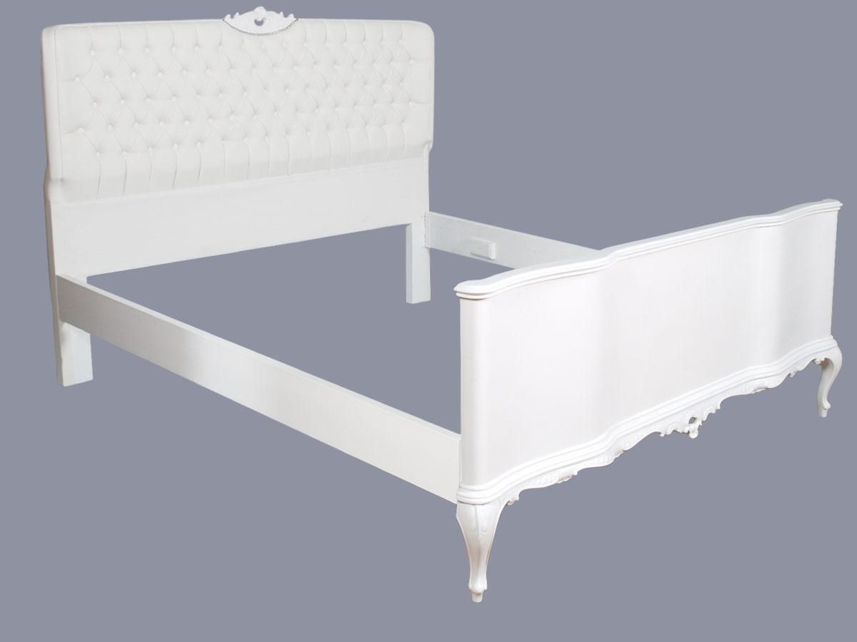 1930s Baroque Venetian Double Bed Hand Carved Walnut, Capitonné White Leather photo buy