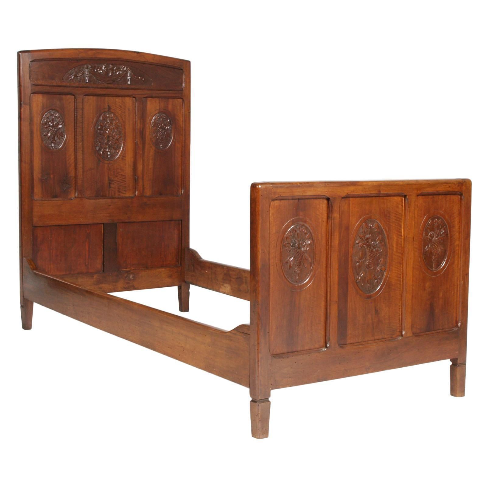 Twin Beds Art Nouveau, Italy, 1900s. Hand Carved Walnut, Polished To Wax photo furniture