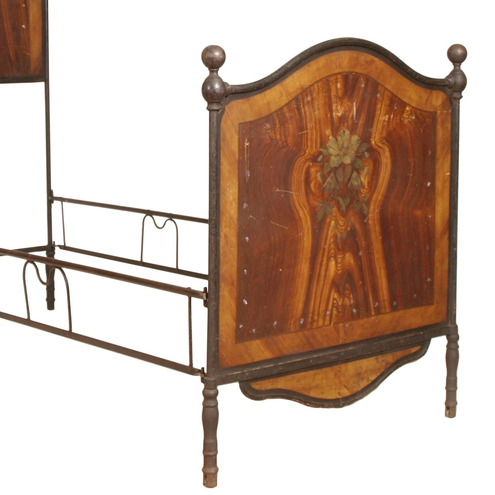 Italian 19th Century Bed Wrought Iron, Decorated With Mother Of Pearl Scales photo for sale