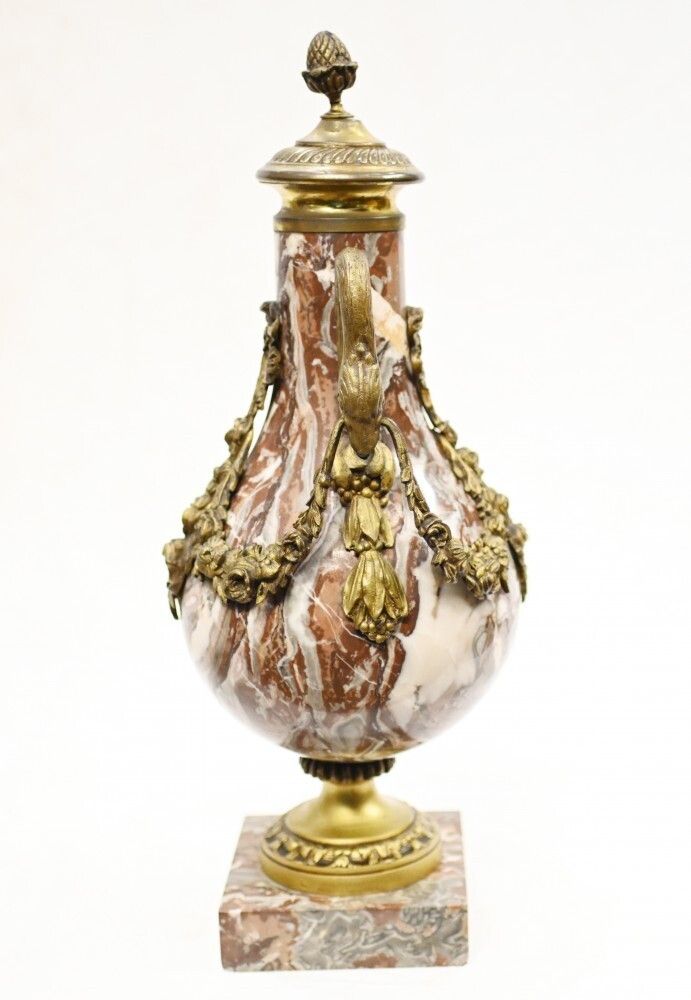 photo buy Pair Marble Cassolette Urns French Empire Decorative Vases 1890