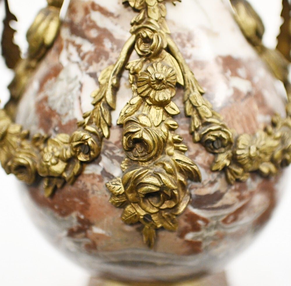 photo vintage Pair Marble Cassolette Urns French Empire Decorative Vases 1890