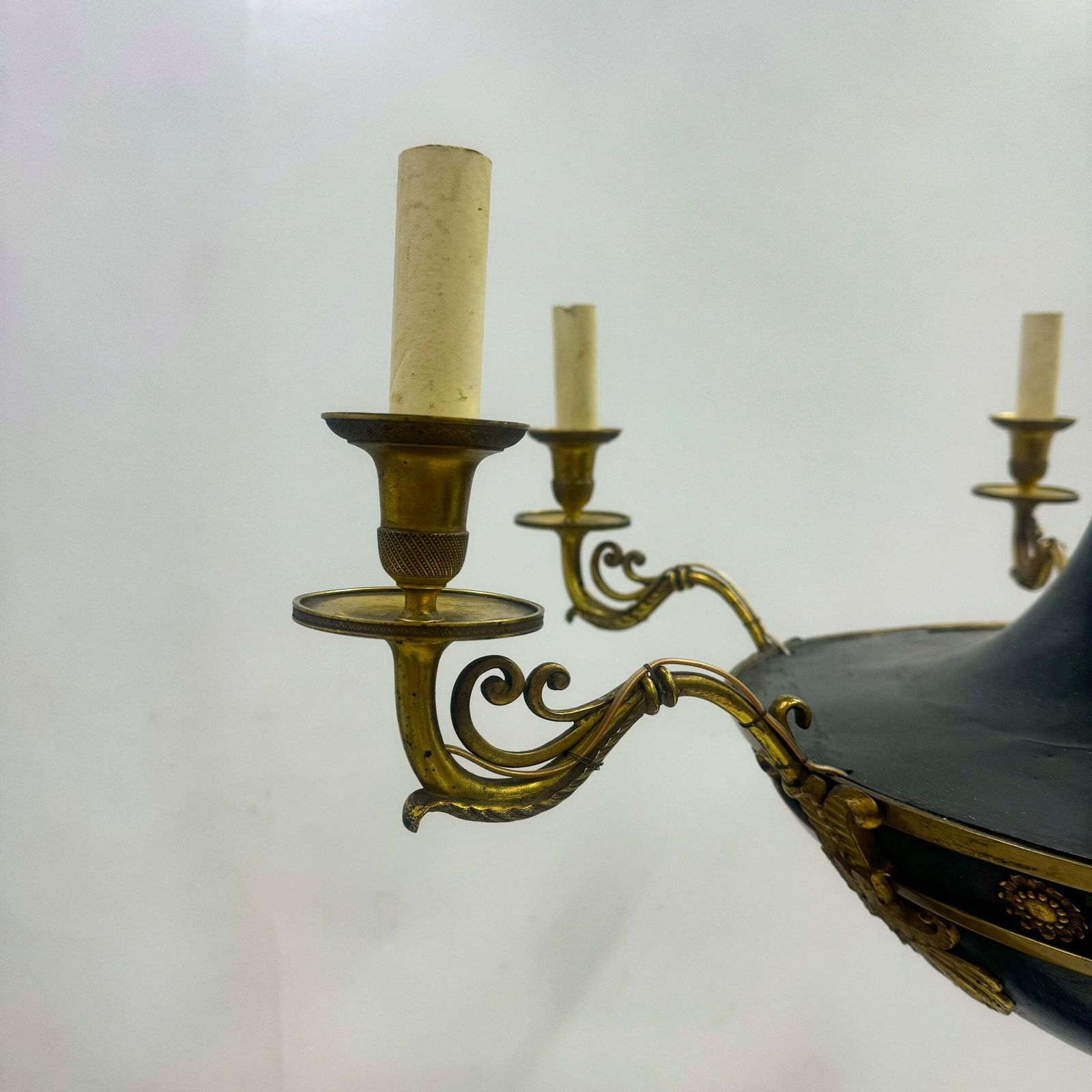 Antique French Empire Chandelier With Brass Accents | 6 Arms photo Lighting